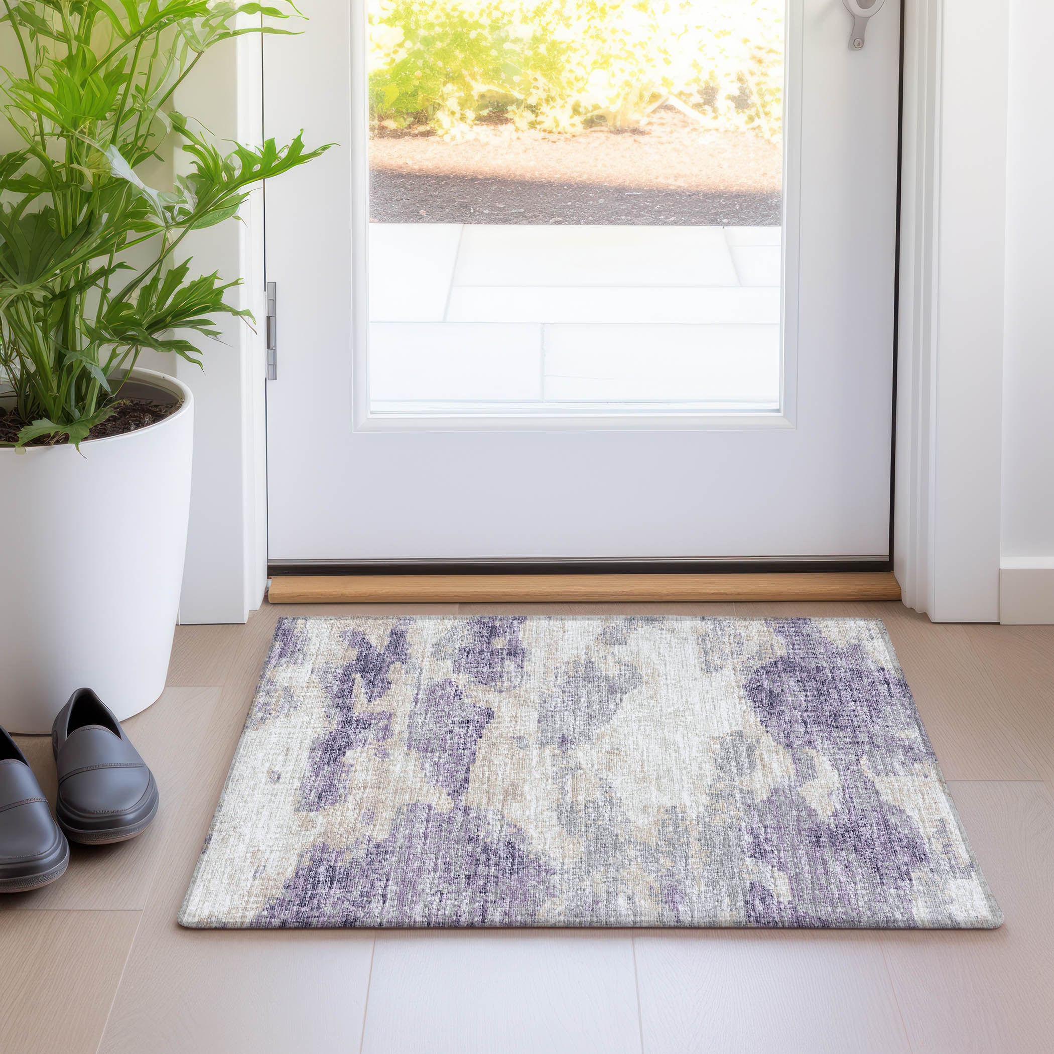 Florence Machine Washable Transitional Purple Rug 1'8" x 2'6" #shape_Rectangle