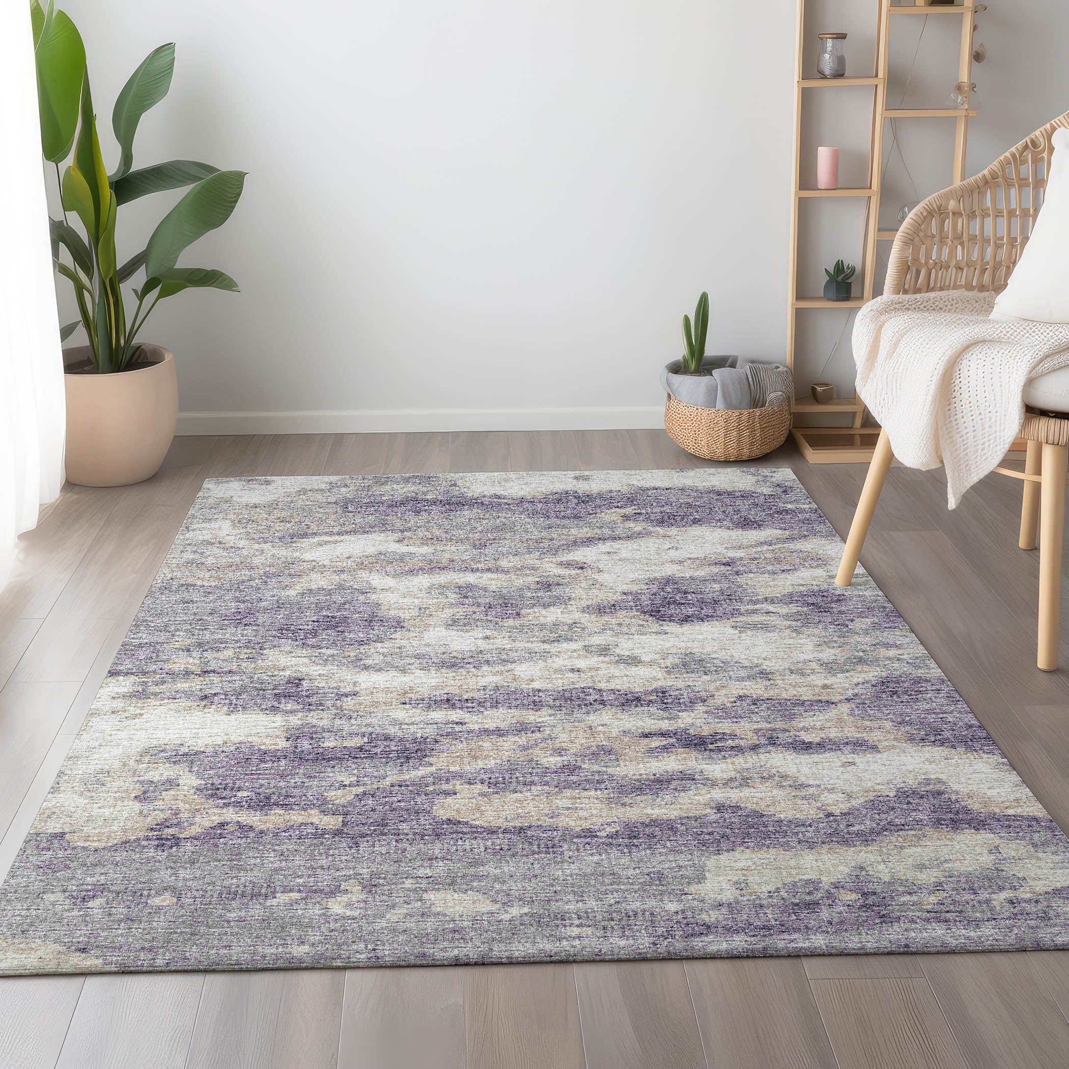 Florence Machine Washable Transitional Purple Rug 2'6" x 3'10" #shape_Rectangle