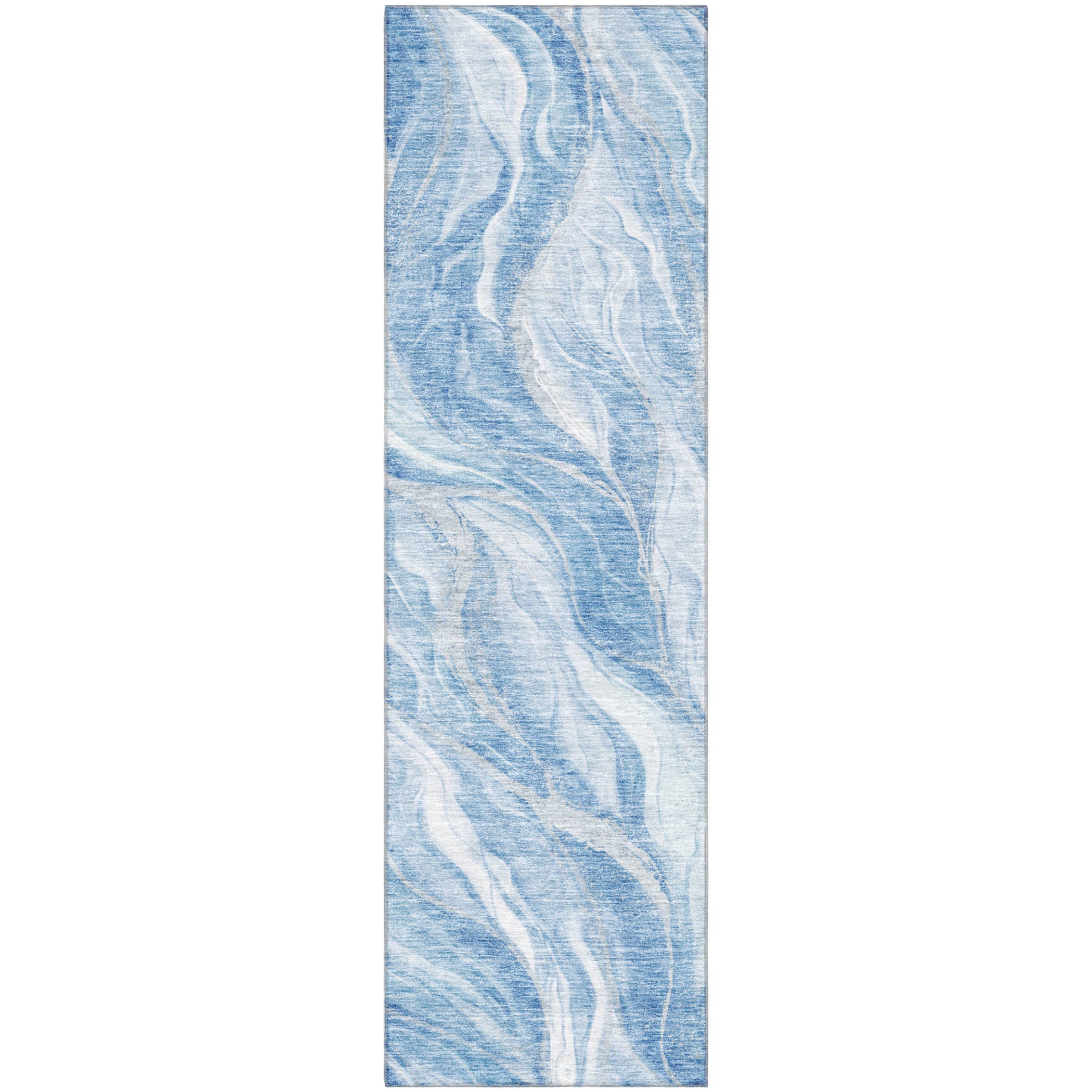 Dublin Machine Washable Transitional Blue Rug 2'3" x 7'6" #shape_Runner