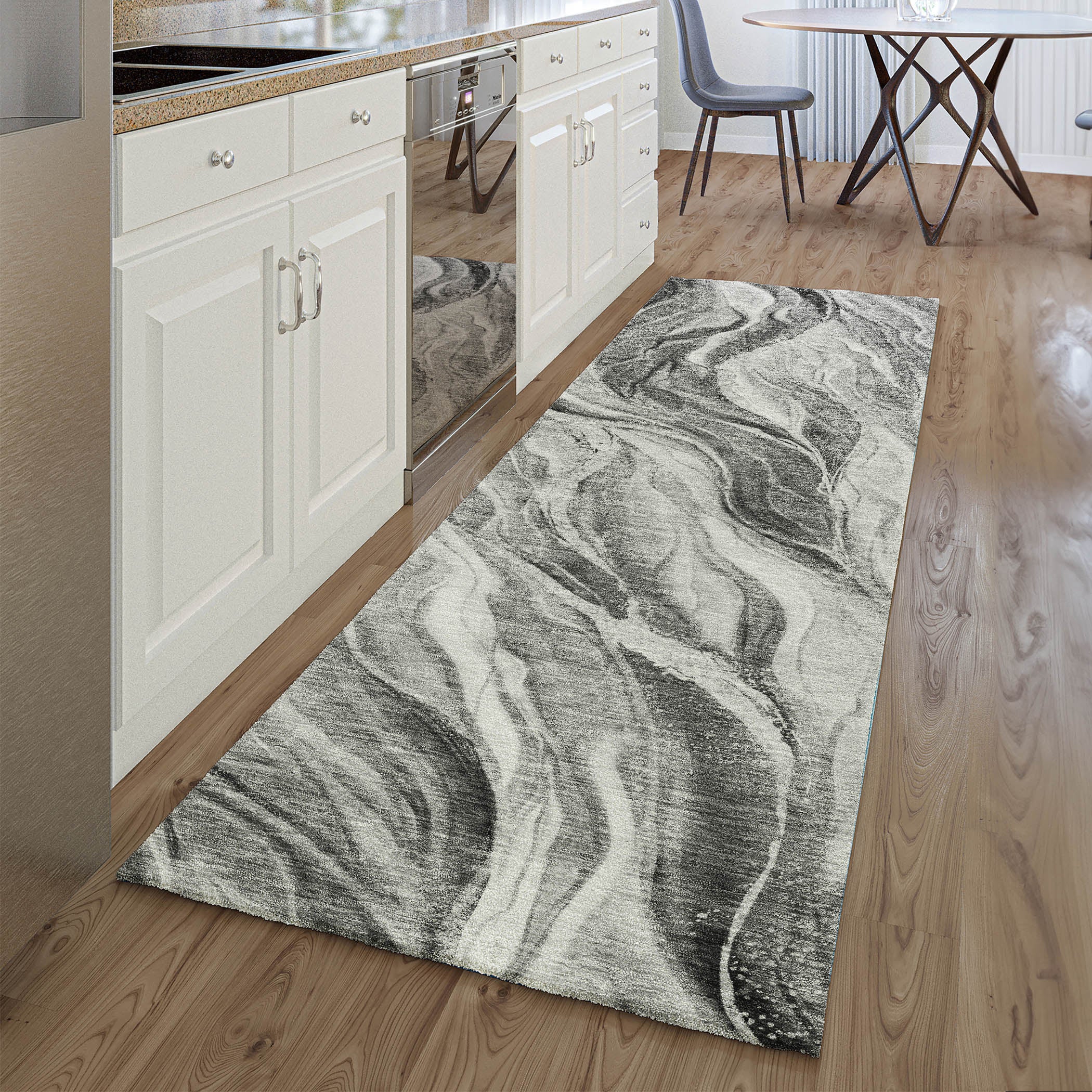 Dublin Machine Washable Transitional Gray Rug 2'3" x 7'6" #shape_Runner