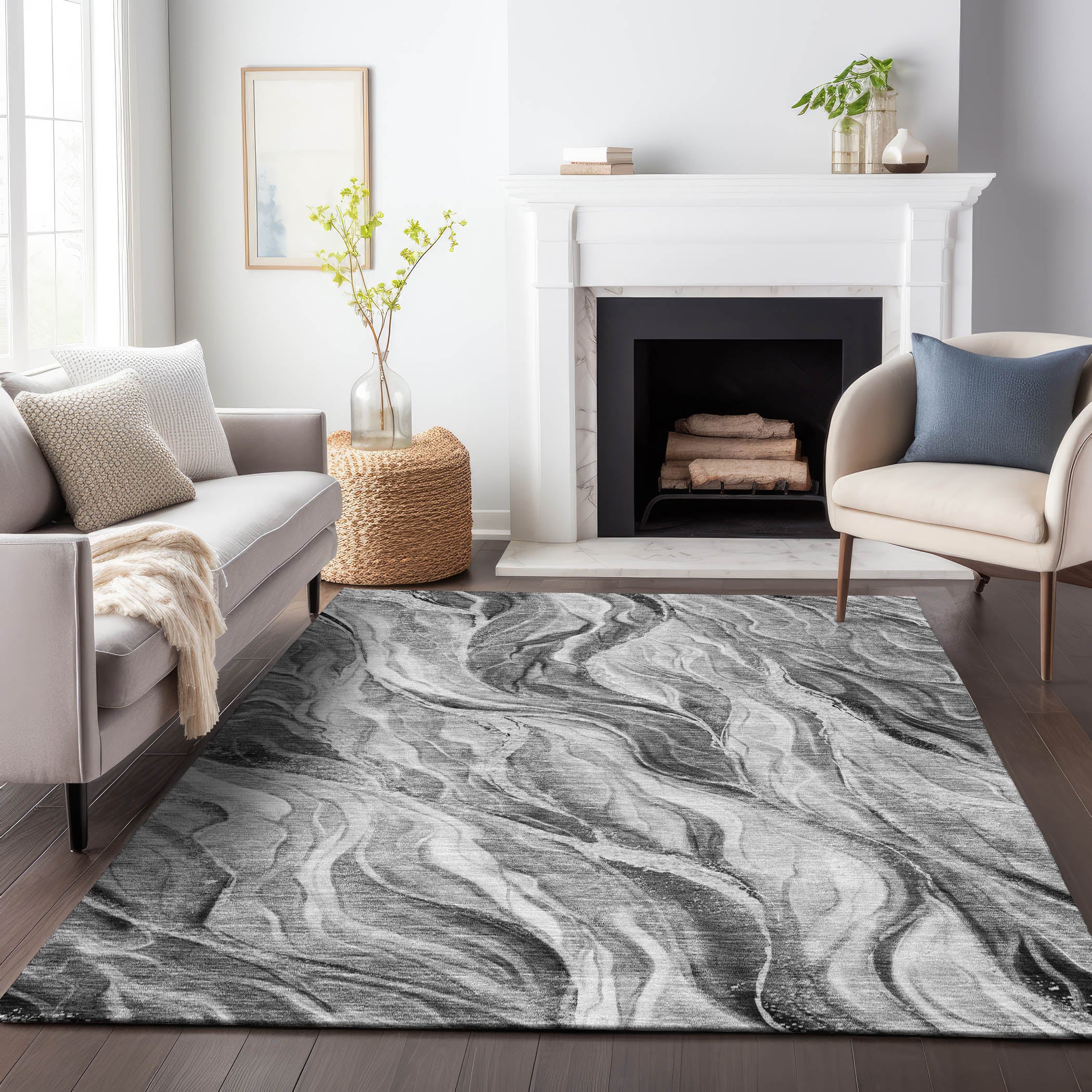 Dublin Machine Washable Transitional Gray Rug 2'6" x 3'10" #shape_Rectangle