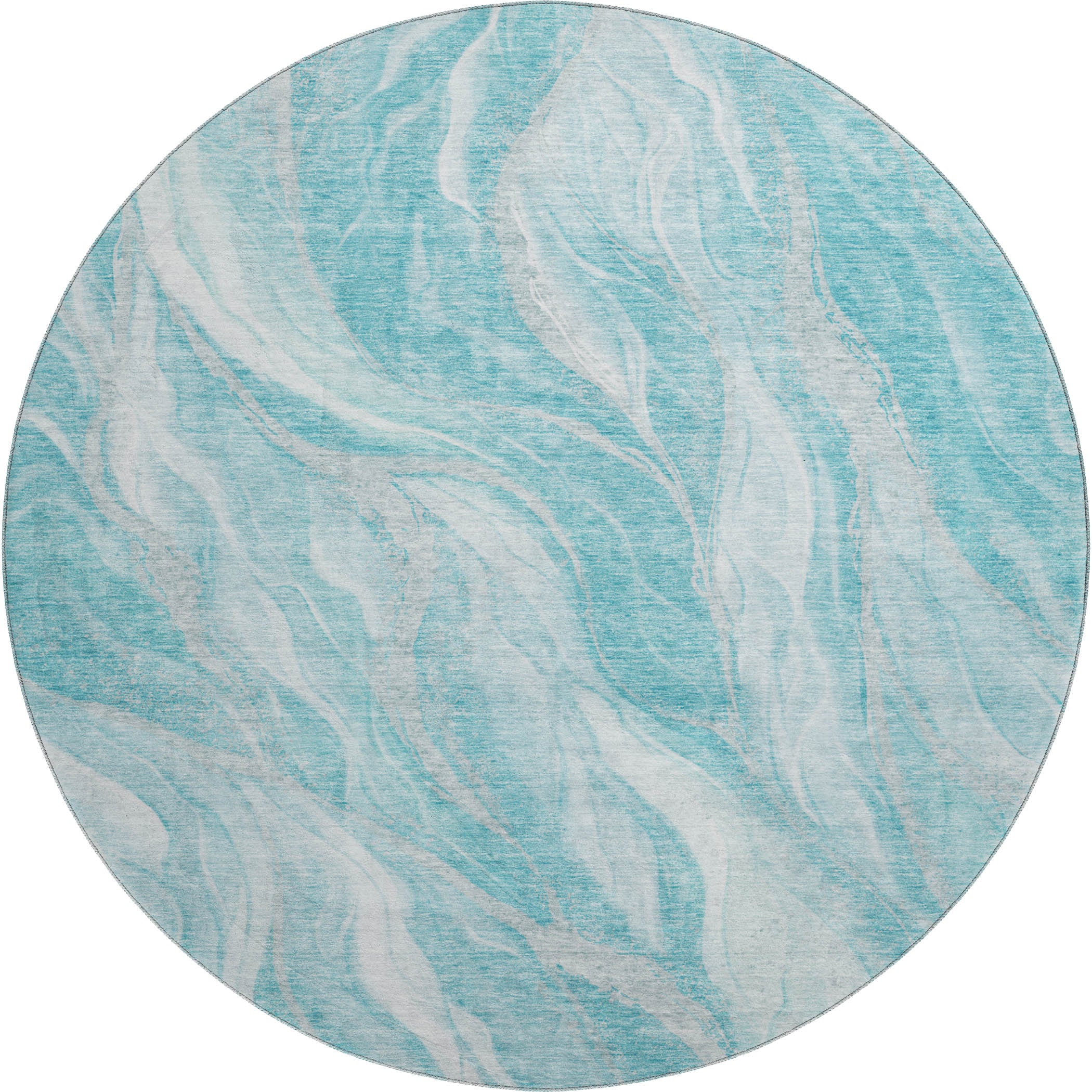 Dublin Machine Washable Transitional Teal Rug 8' x 8' #shape_Round