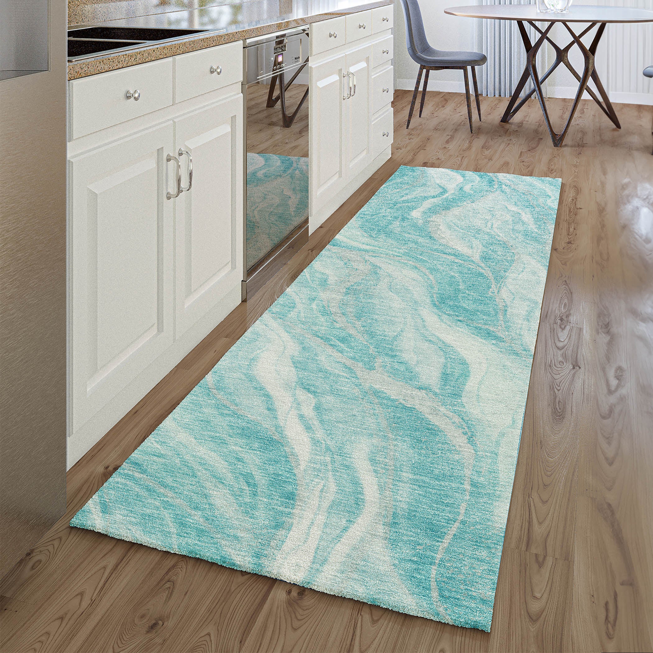 Dublin Machine Washable Transitional Teal Rug 2'3" x 7'6" #shape_Runner