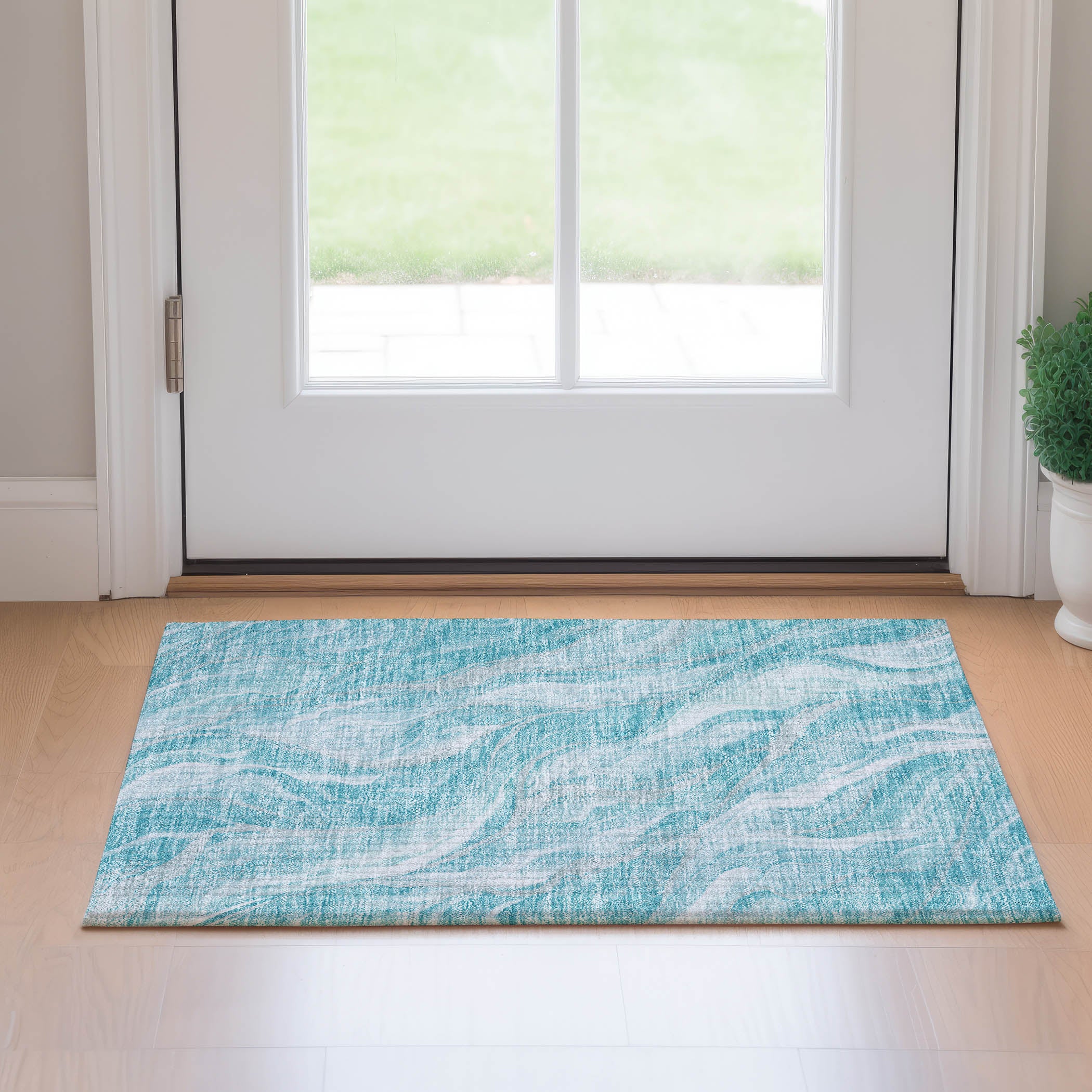 Dublin Machine Washable Transitional Teal Rug 1'8" x 2'6" #shape_Rectangle