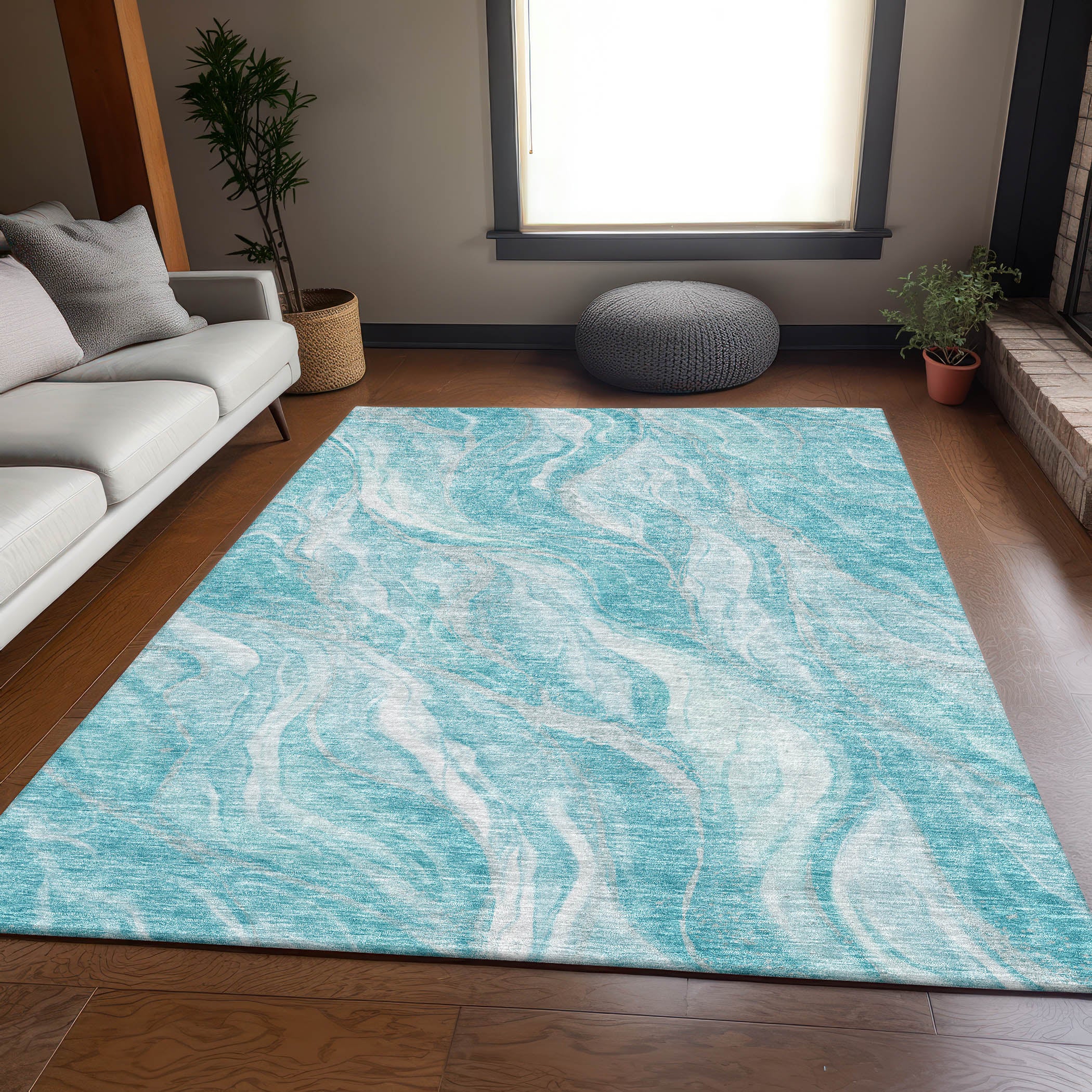 Dublin Machine Washable Transitional Teal Rug 2'6" x 3'10" #shape_Rectangle