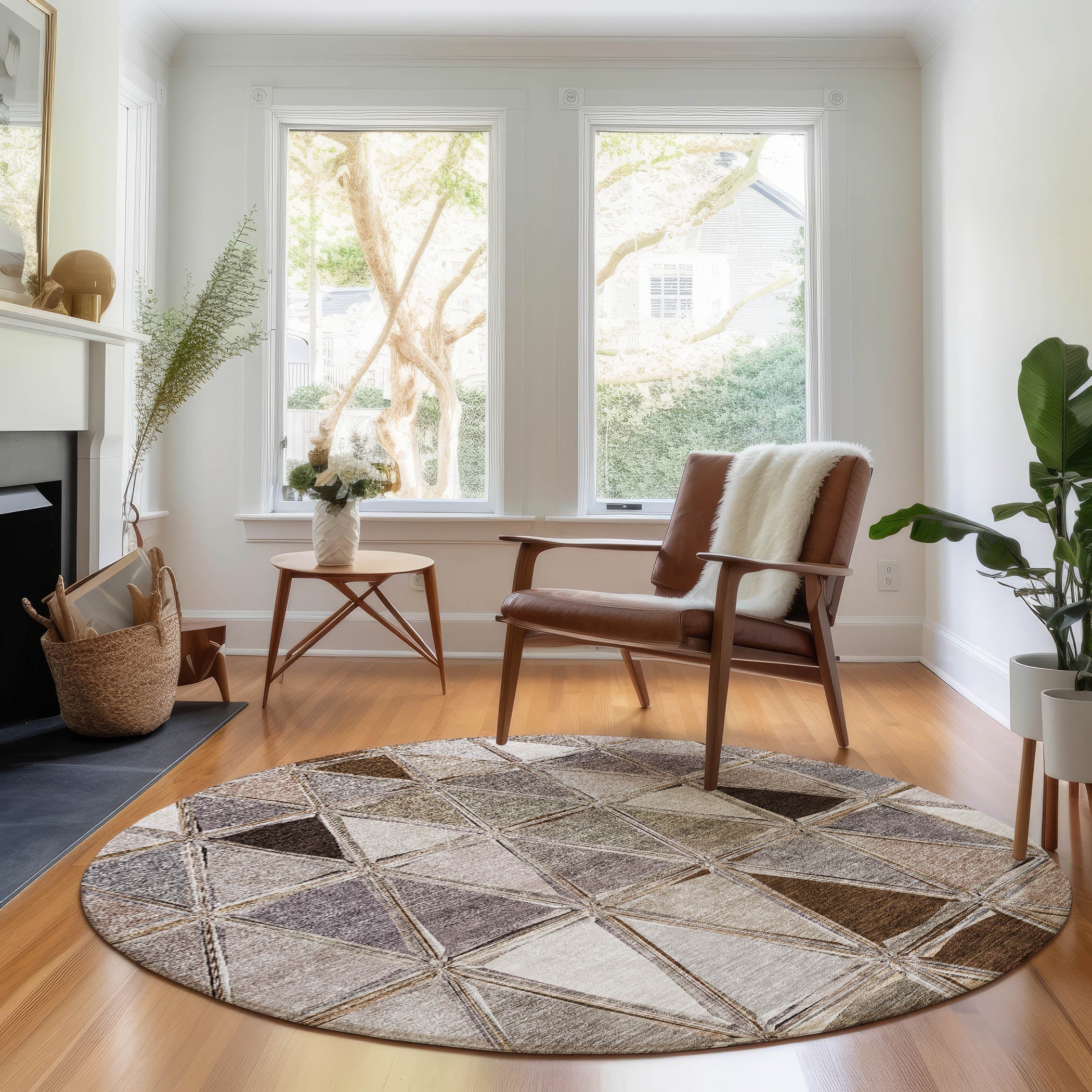 Lucerne Machine Washable Transitional Brown Rug 8' x 8' #shape_Round