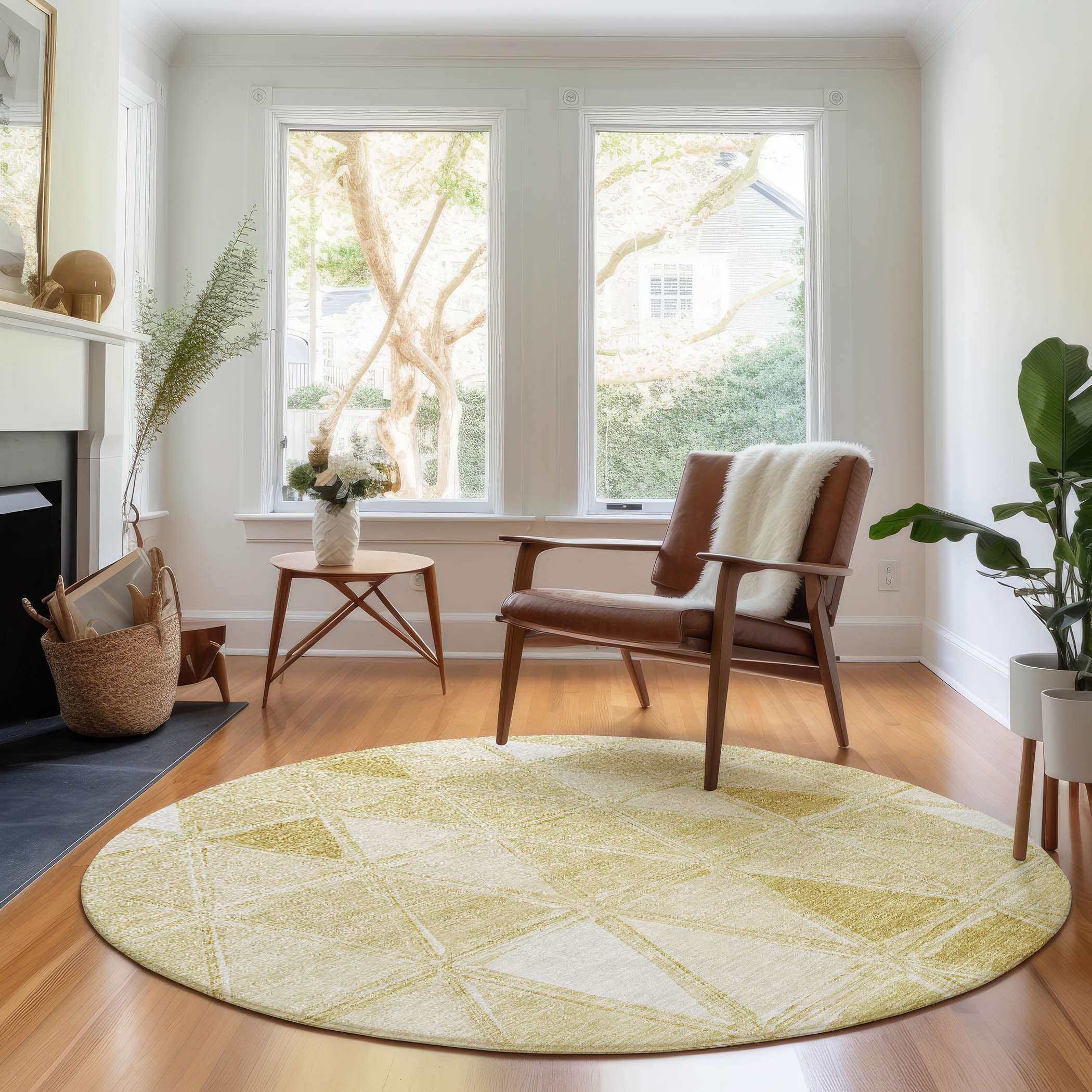 Lucerne Machine Washable Transitional Gold Rug 8' x 8' #shape_Round