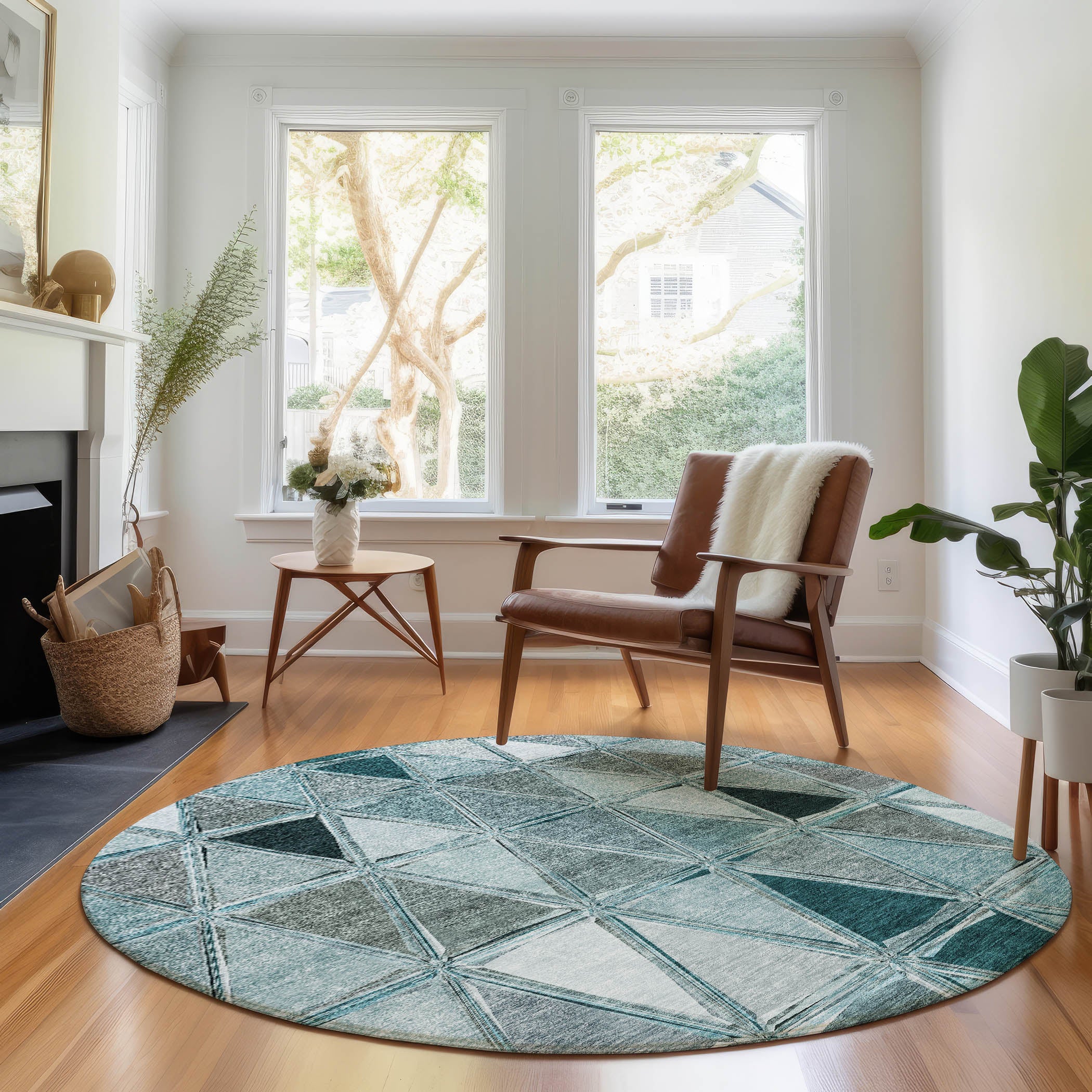 Lucerne Machine Washable Transitional Teal Rug 8' x 8' #shape_Round