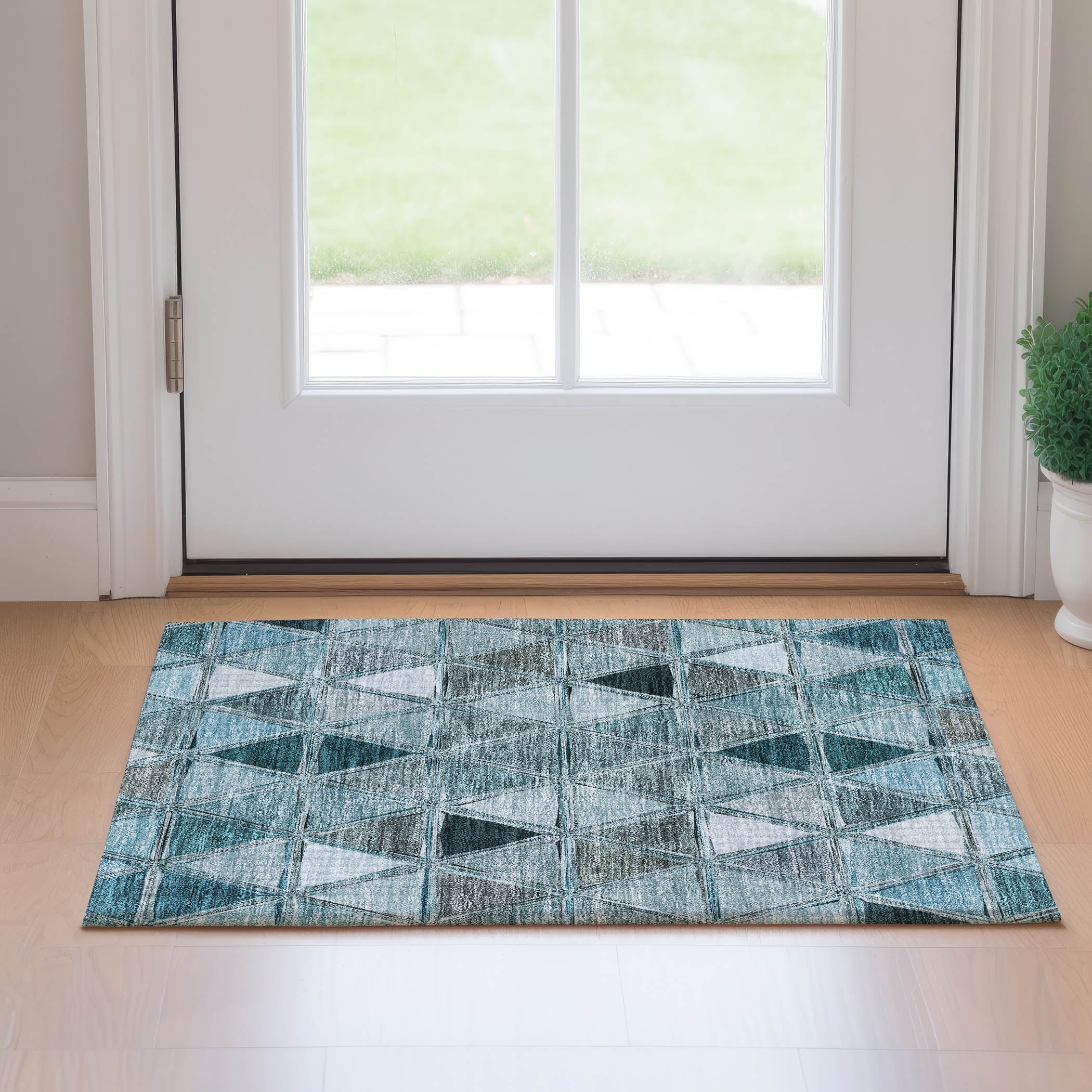 Lucerne Machine Washable Transitional Teal Rug 1'8" x 2'6" #shape_Rectangle