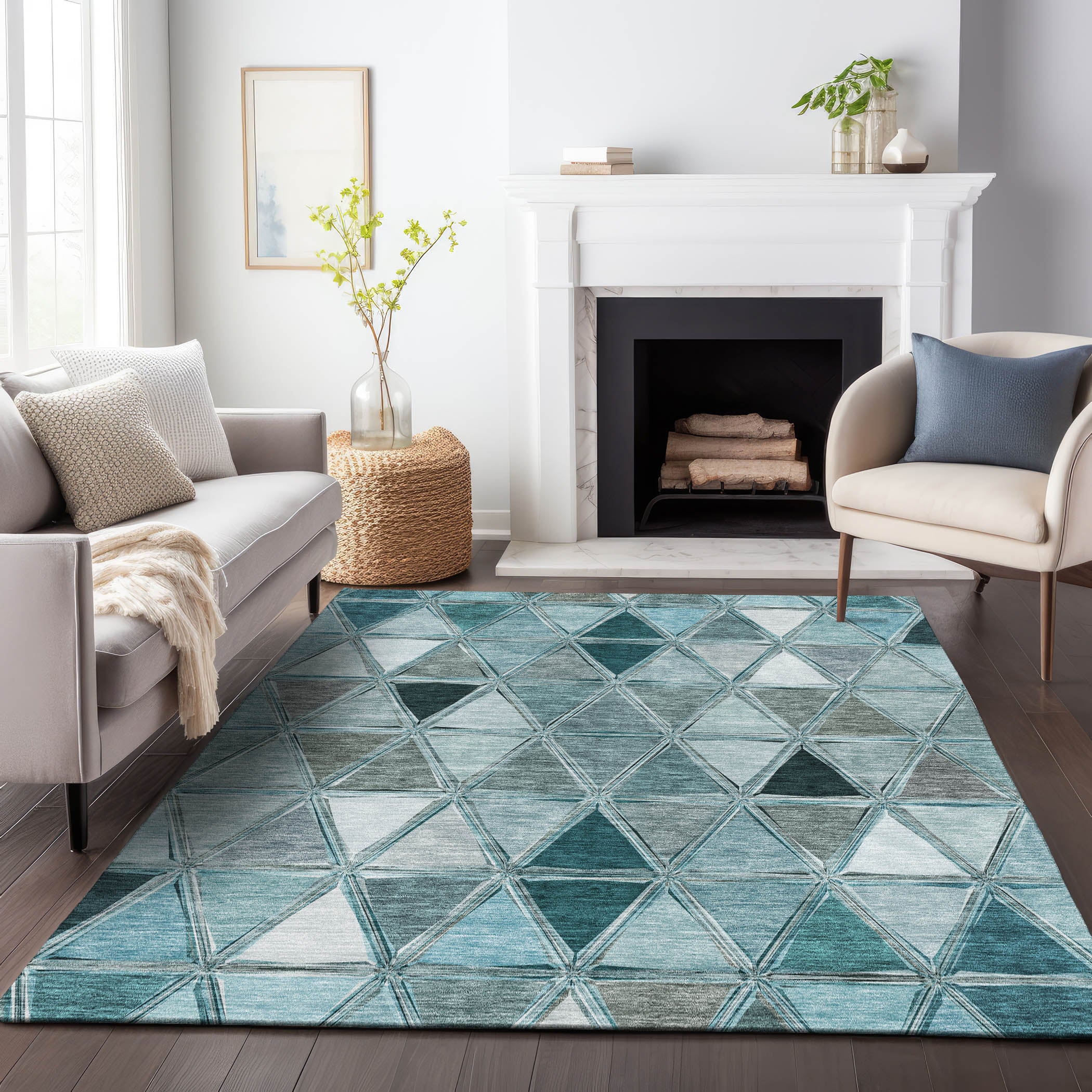 Lucerne Machine Washable Transitional Teal Rug 2'6" x 3'10" #shape_Rectangle