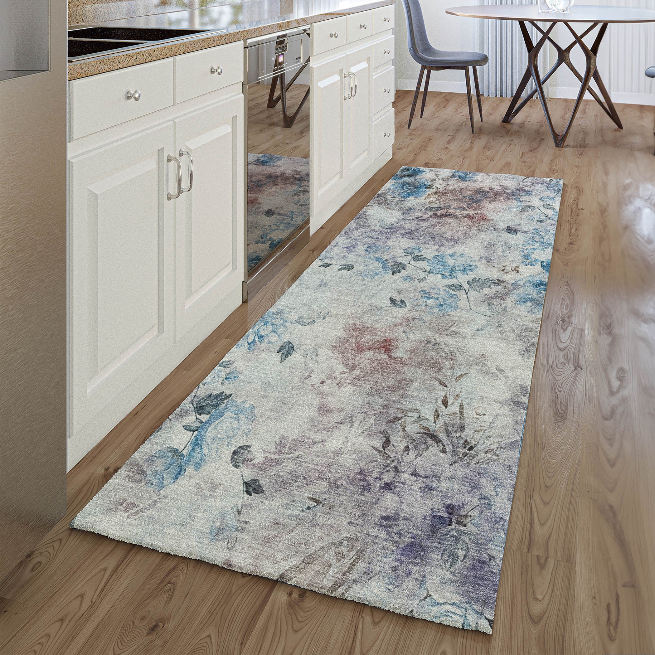 Chiang Mai Machine Washable Transitional Blue Rug 2'3" x 7'6" #shape_Runner