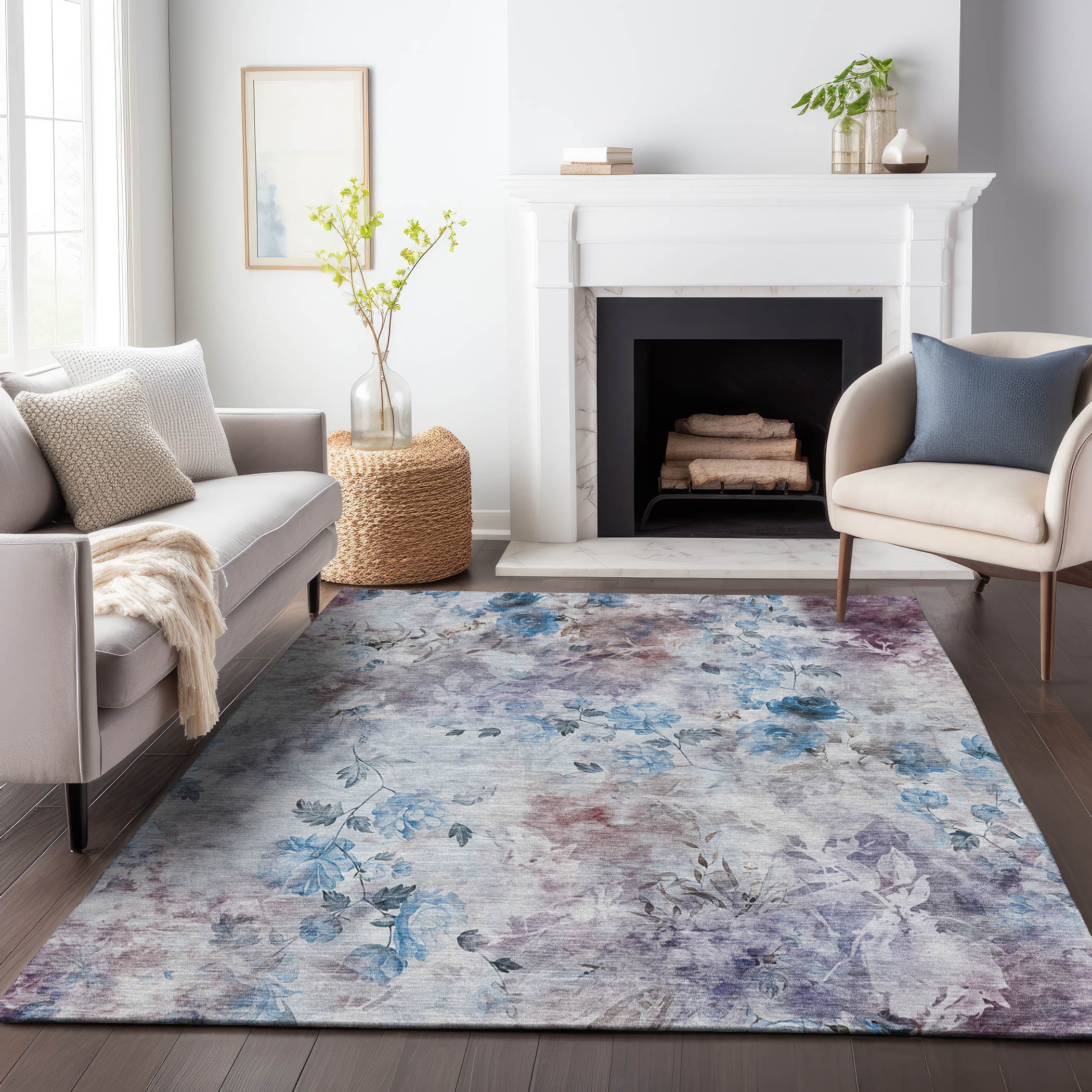Chiang Mai Machine Washable Transitional Blue Rug 2'6" x 3'10" #shape_Rectangle