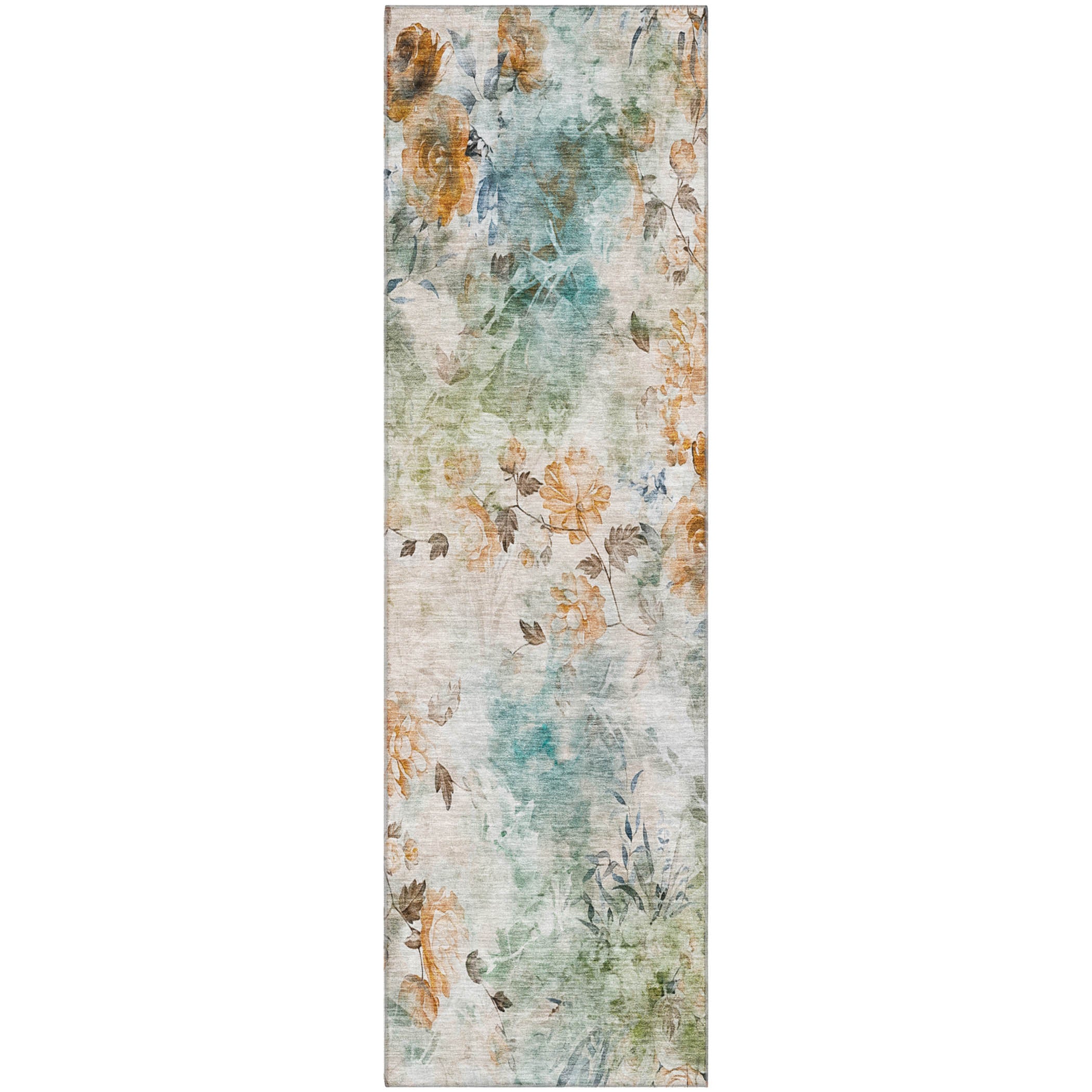 Chiang Mai Machine Washable Transitional Teal Rug 2'3" x 7'6" #shape_Runner