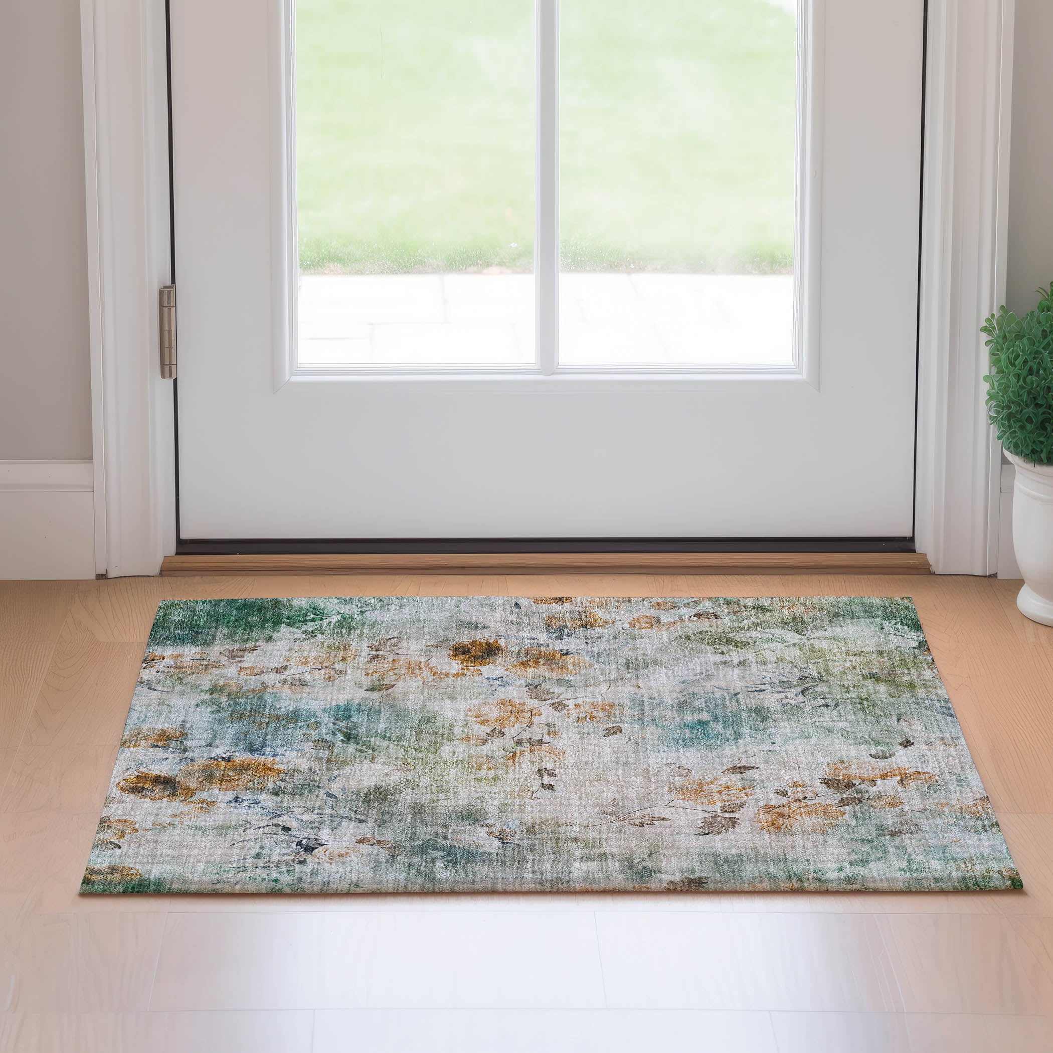 Chiang Mai Machine Washable Transitional Teal Rug 1'8" x 2'6" #shape_Rectangle