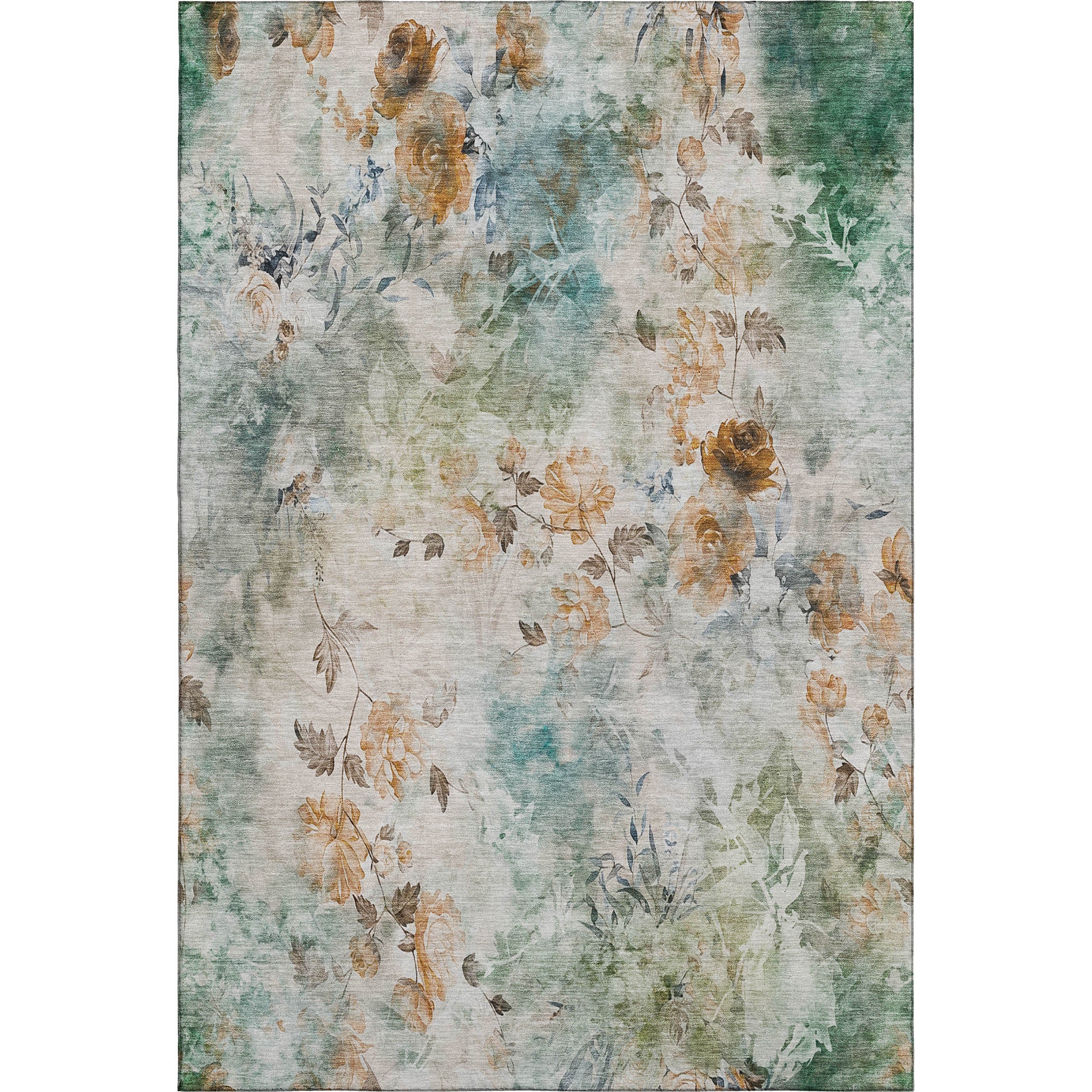 Chiang Mai Machine Washable Transitional Teal Rug 2'6" x 3'10" #shape_Rectangle