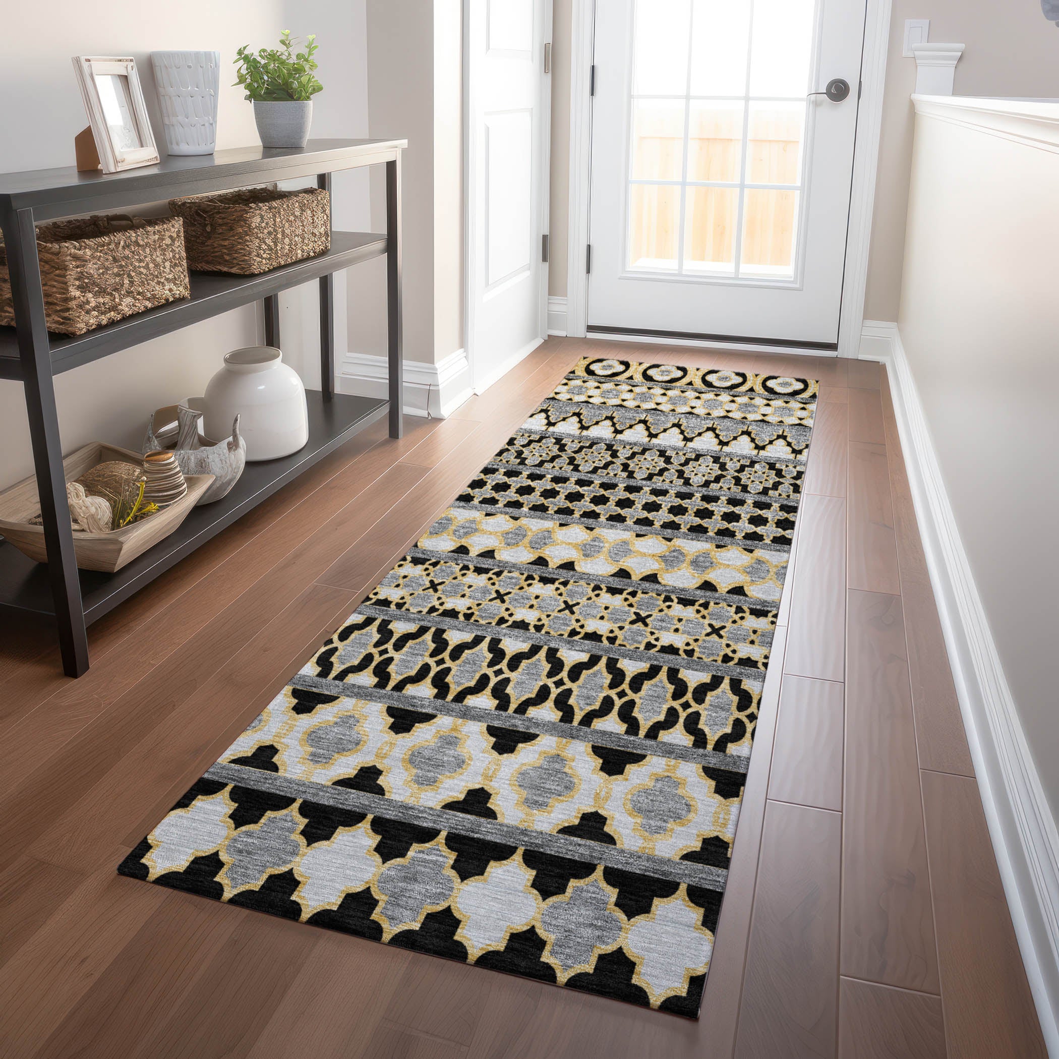 Sarajevo Machine Washable Transitional Charcoal Gray Rug 2'3" x 7'6" #shape_Runner