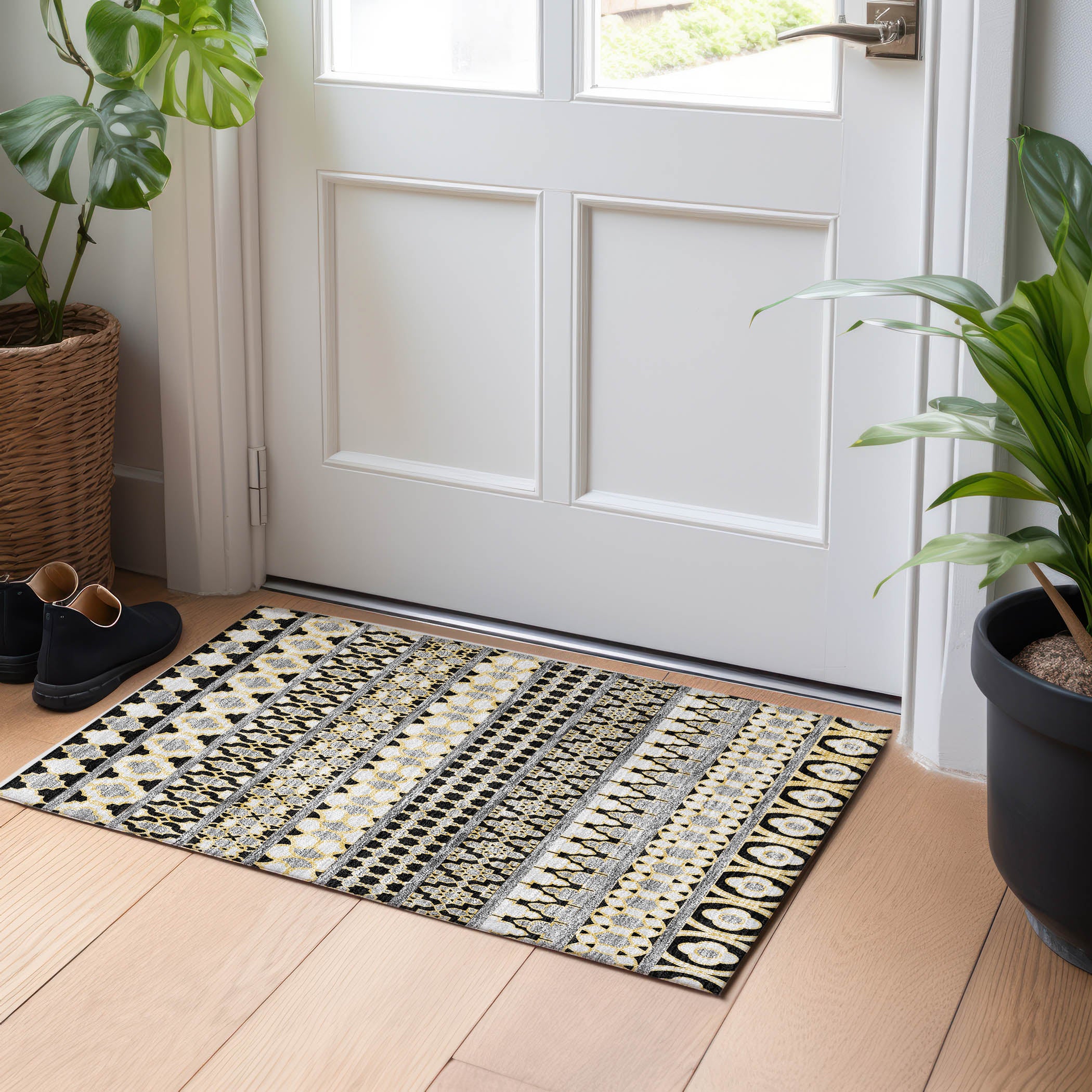 Sarajevo Machine Washable Transitional Charcoal Gray Rug 1'8" x 2'6" #shape_Rectangle