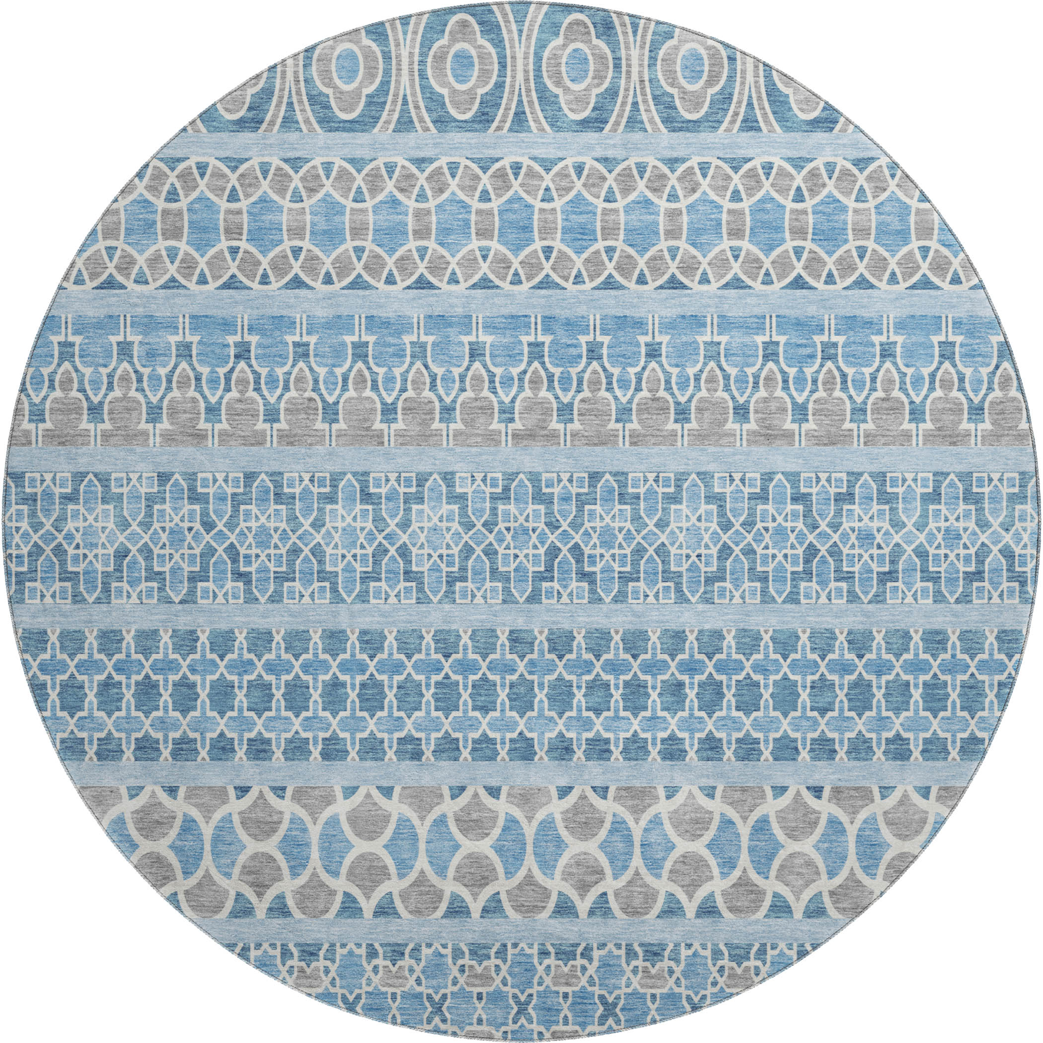Sarajevo Machine Washable Transitional Sky Blue Rug 8' x 8' #shape_Round