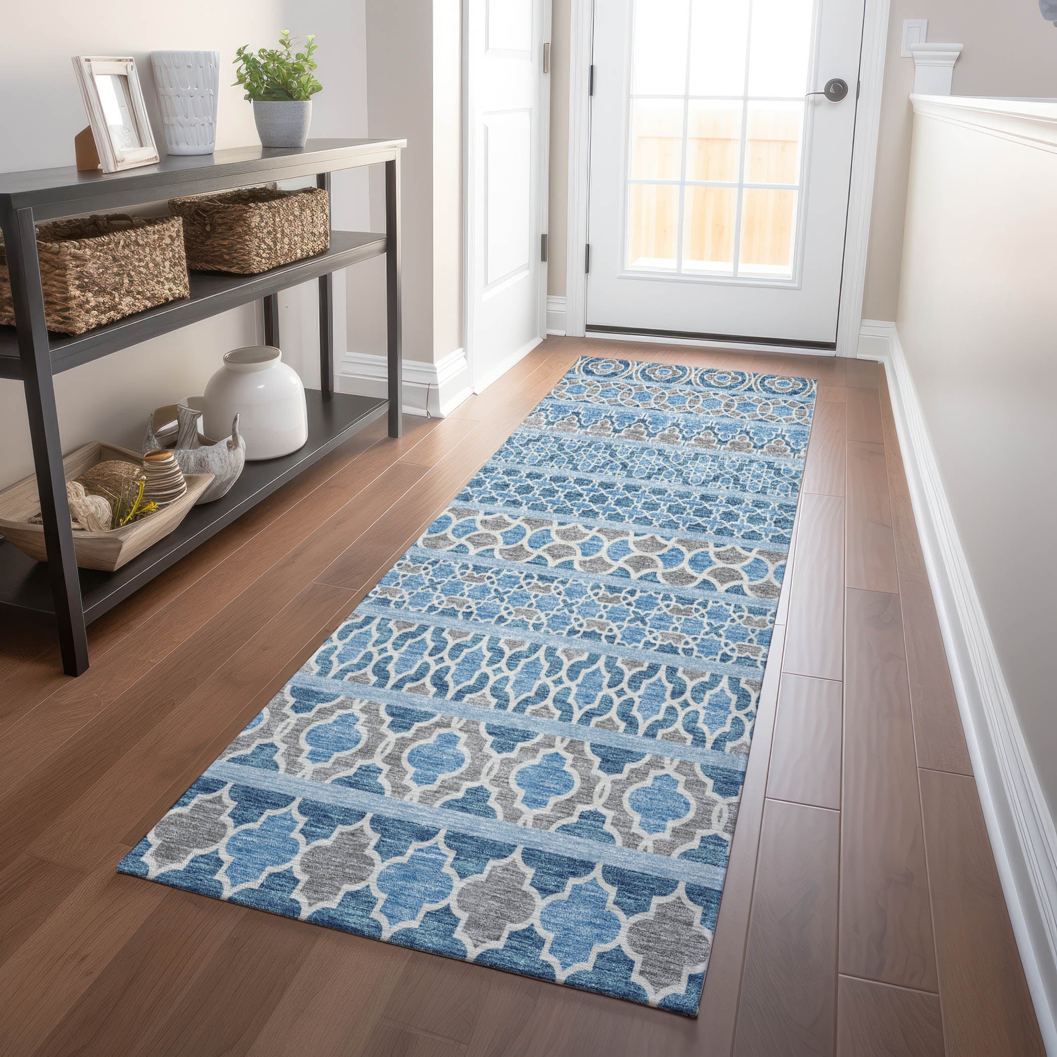 Sarajevo Machine Washable Transitional Sky Blue Rug 2'3" x 7'6" #shape_Runner