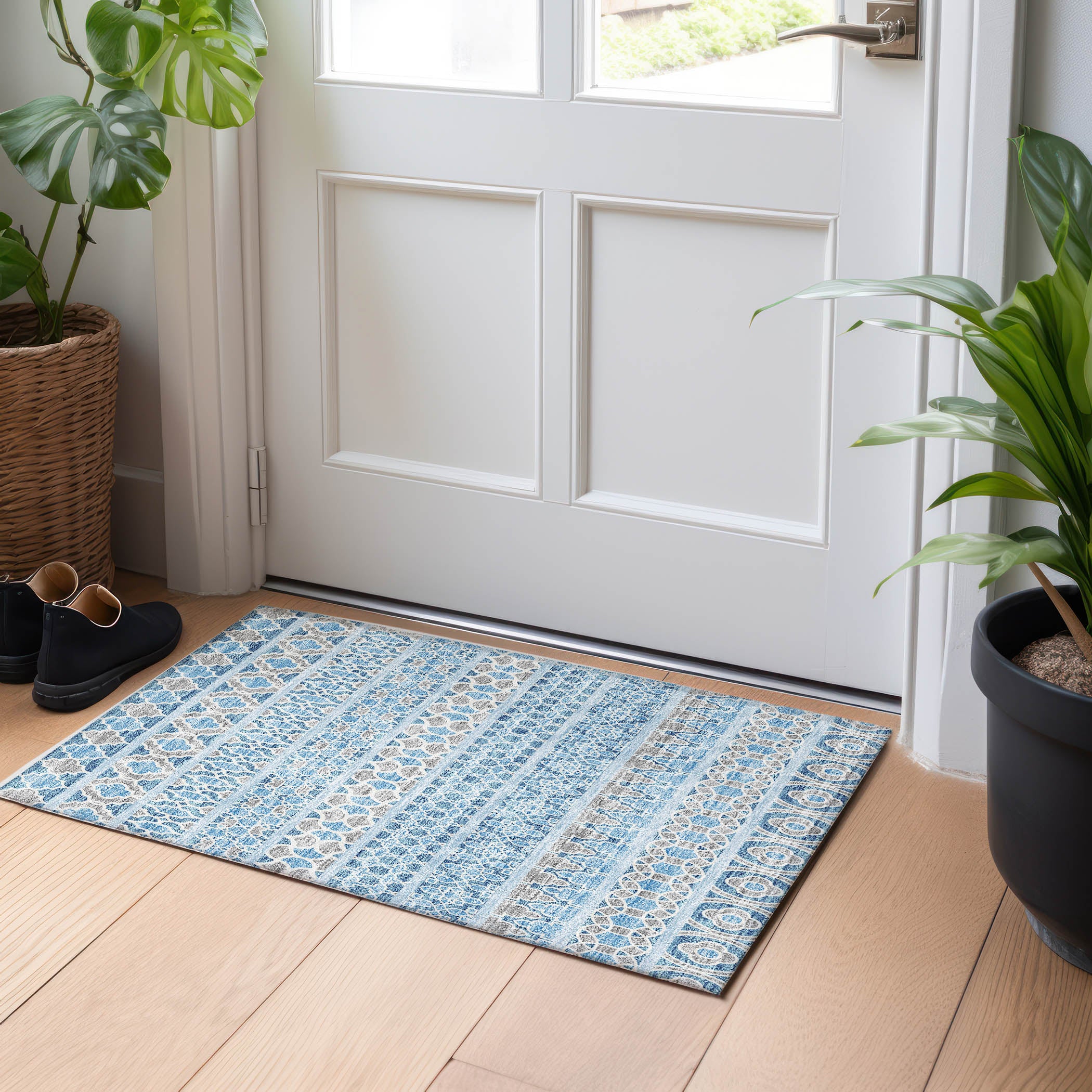 Sarajevo Machine Washable Transitional Sky Blue Rug 1'8" x 2'6" #shape_Rectangle