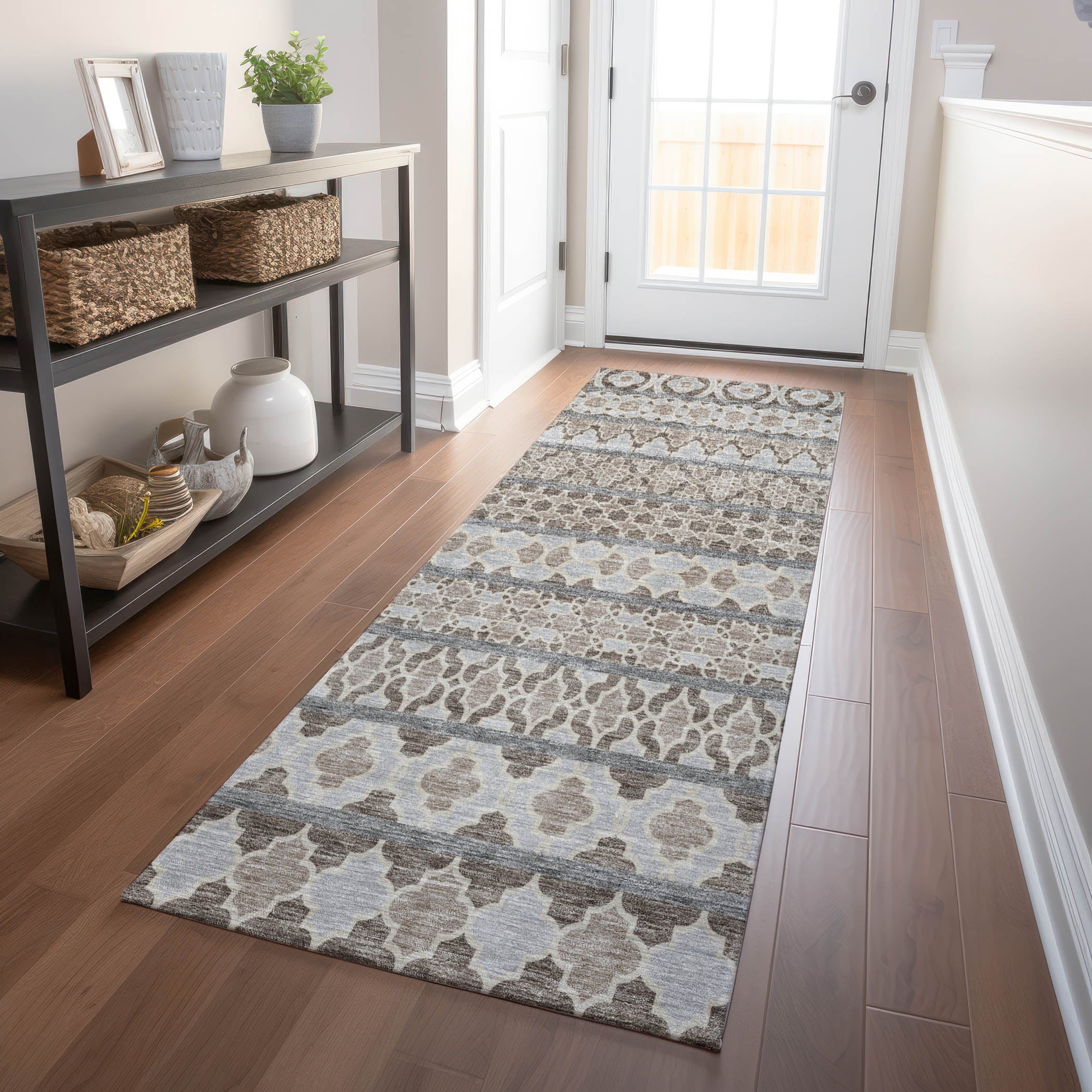 Sarajevo Machine Washable Transitional Taupe Brown Rug 2'3" x 7'6" #shape_Runner