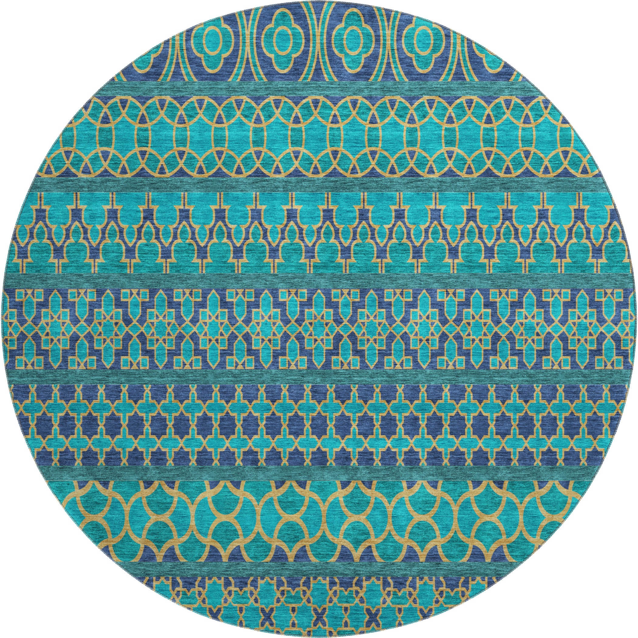 Sarajevo Machine Washable Transitional Teal Rug 8' x 8' #shape_Round