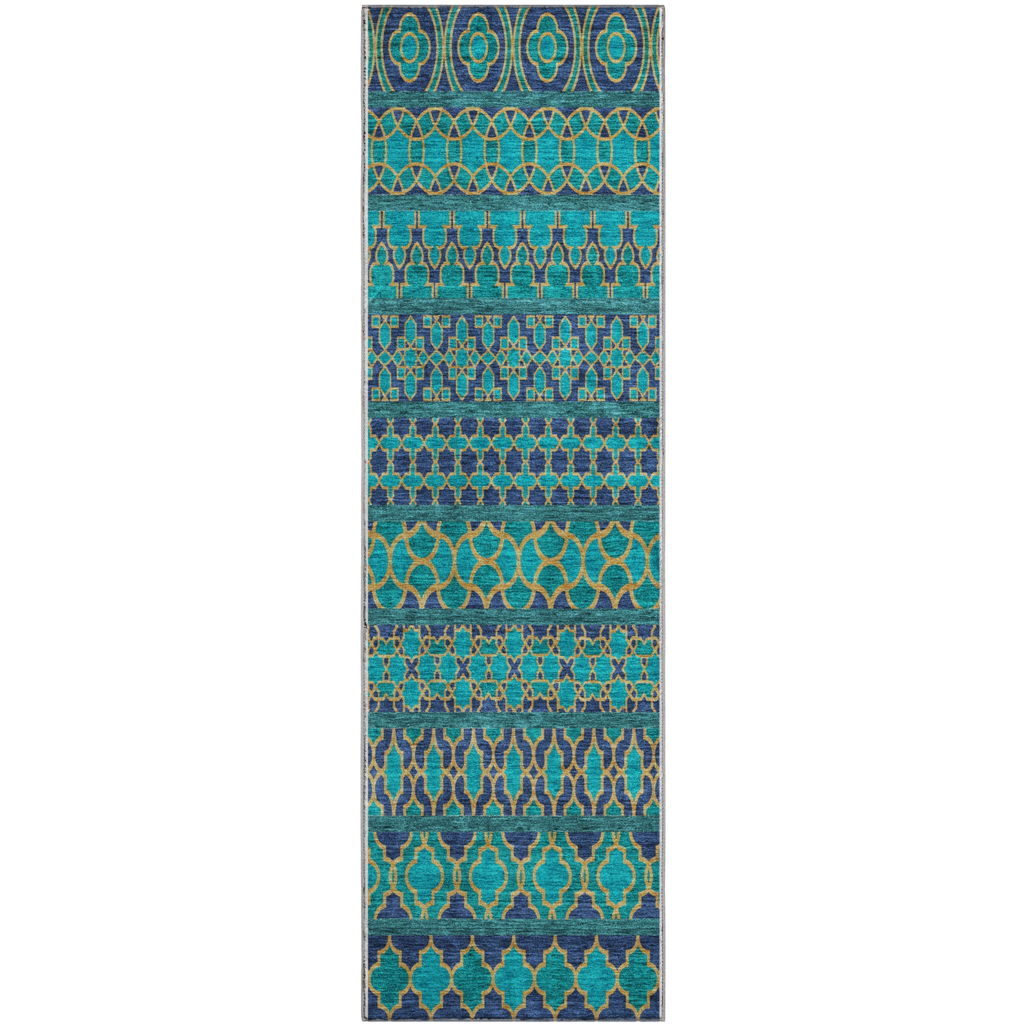 Sarajevo Machine Washable Transitional Teal Rug 2'3" x 7'6" #shape_Runner