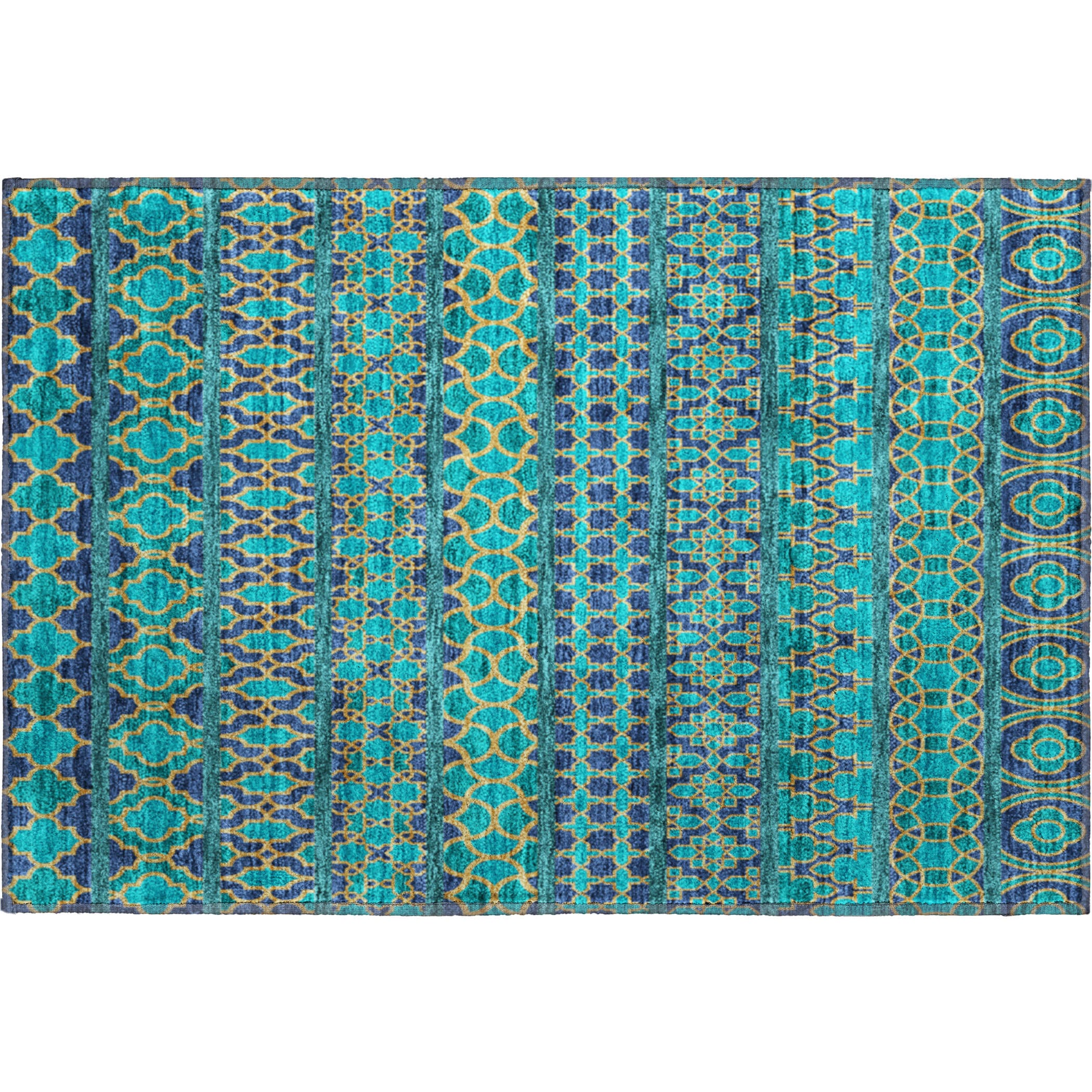 Sarajevo Machine Washable Transitional Teal Rug 1'8" x 2'6" #shape_Rectangle