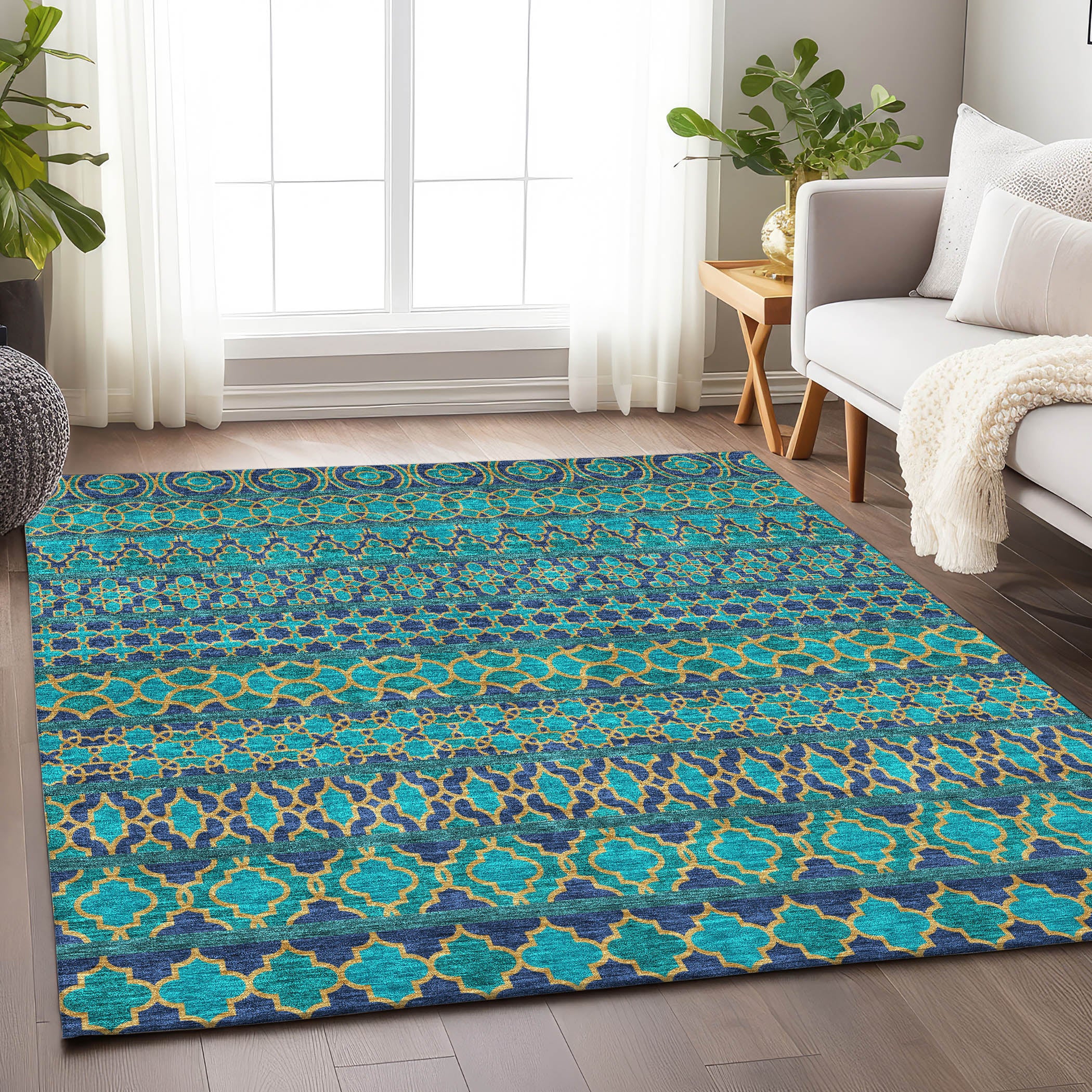 Sarajevo Machine Washable Transitional Teal Rug 2'6" x 3'10" #shape_Rectangle
