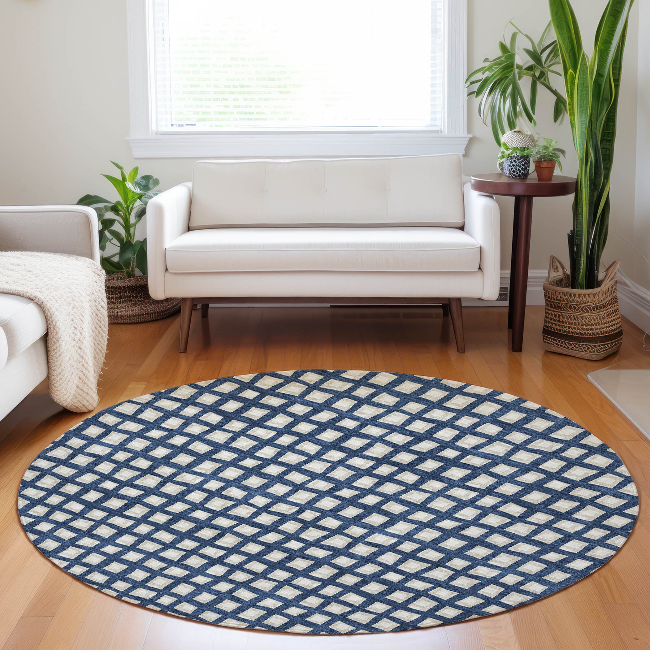 Sintra Machine Washable Transitional Blue Rug 8' x 8' #shape_Round