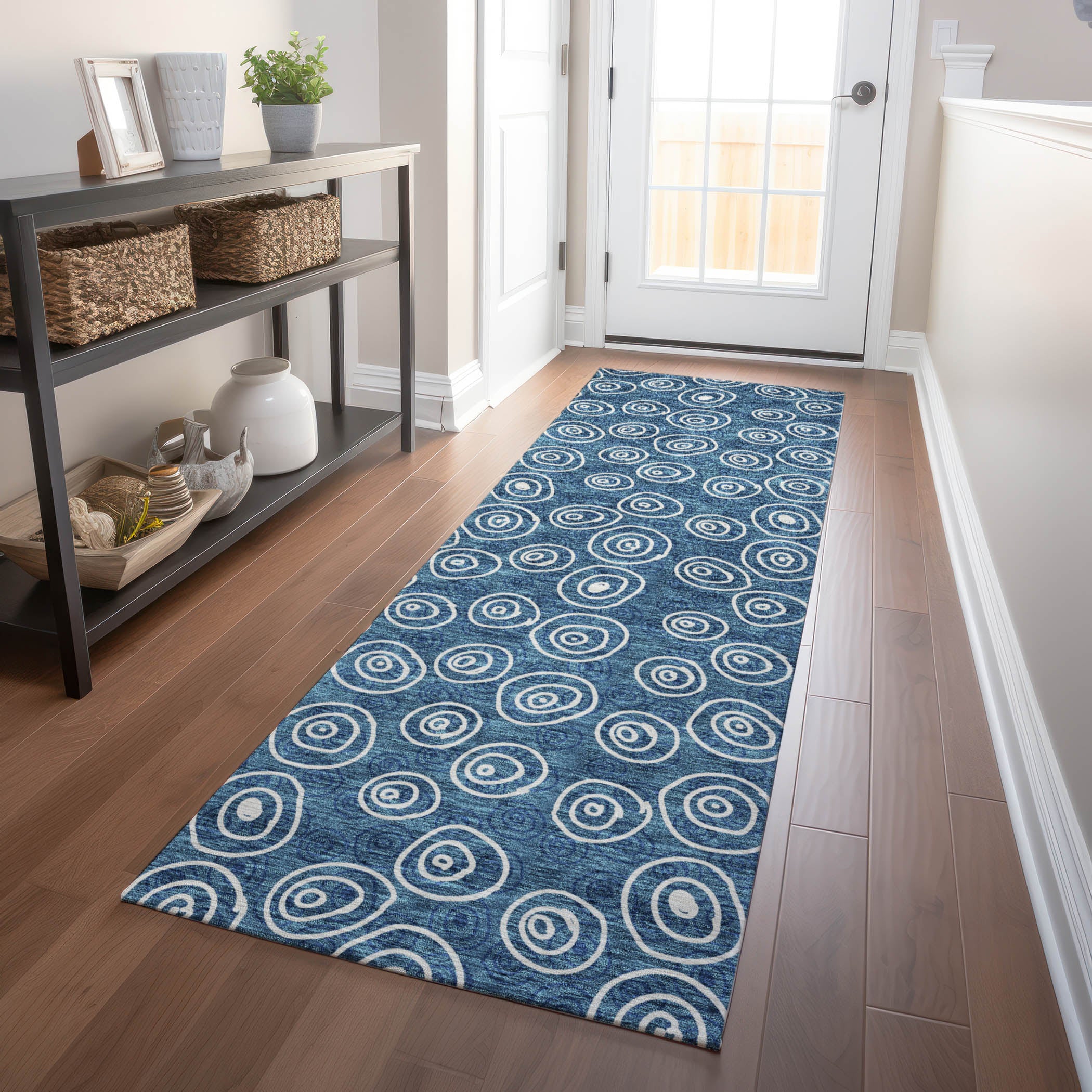 Sintra Machine Washable Transitional Blue Rug 2'3" x 7'6" #shape_Runner