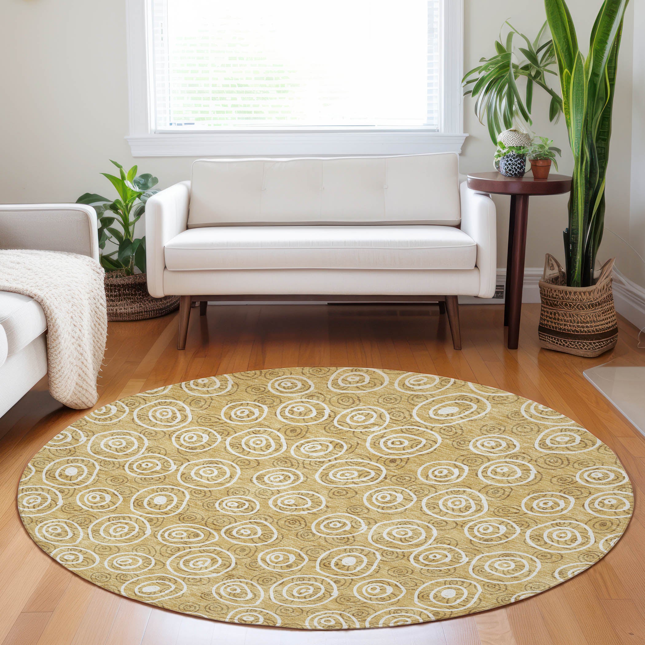Sintra Machine Washable Transitional Gold Rug 8' x 8' #shape_Round