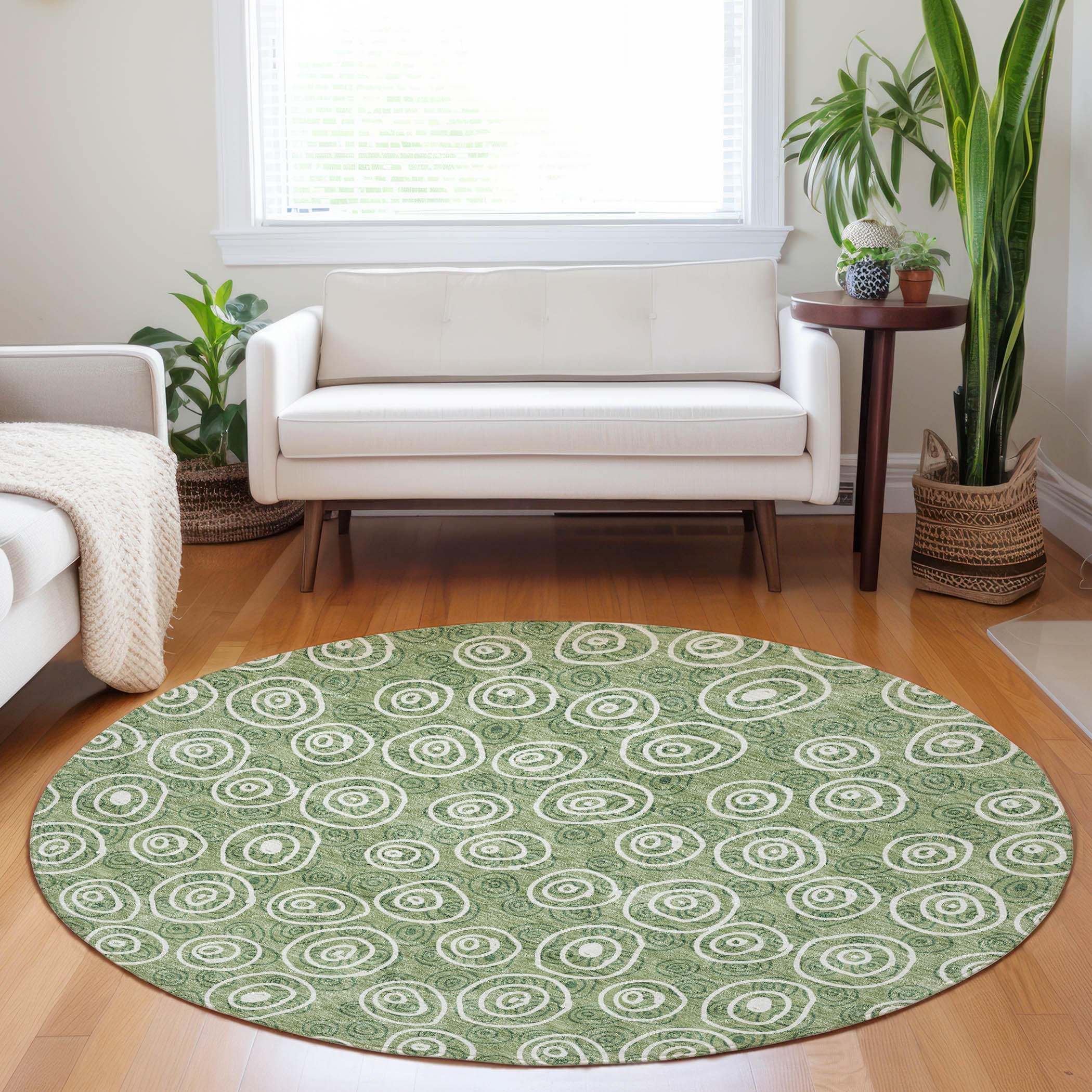 Sintra Machine Washable Transitional Green Rug 8' x 8' #shape_Round