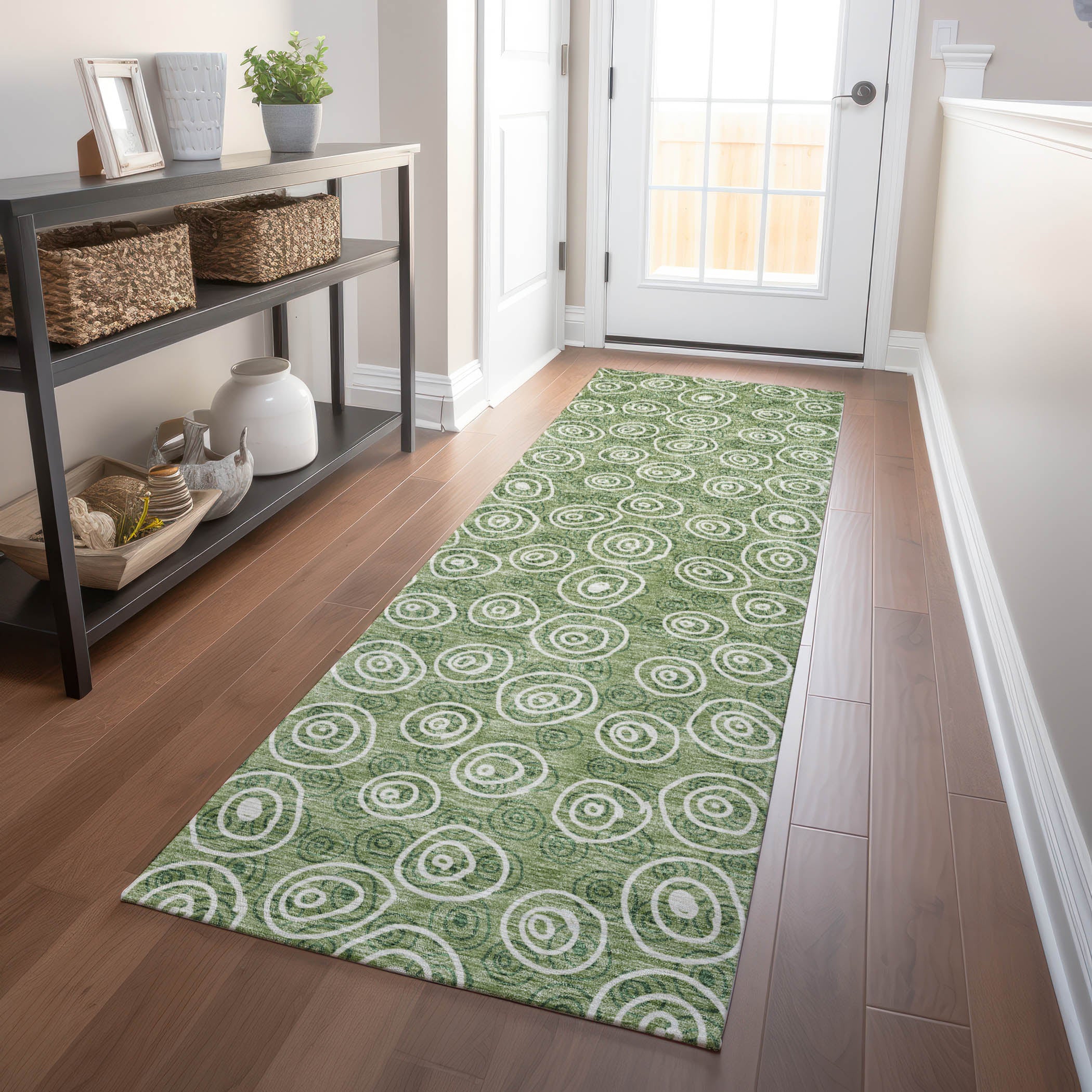 Sintra Machine Washable Transitional Green Rug 2'3" x 7'6" #shape_Runner