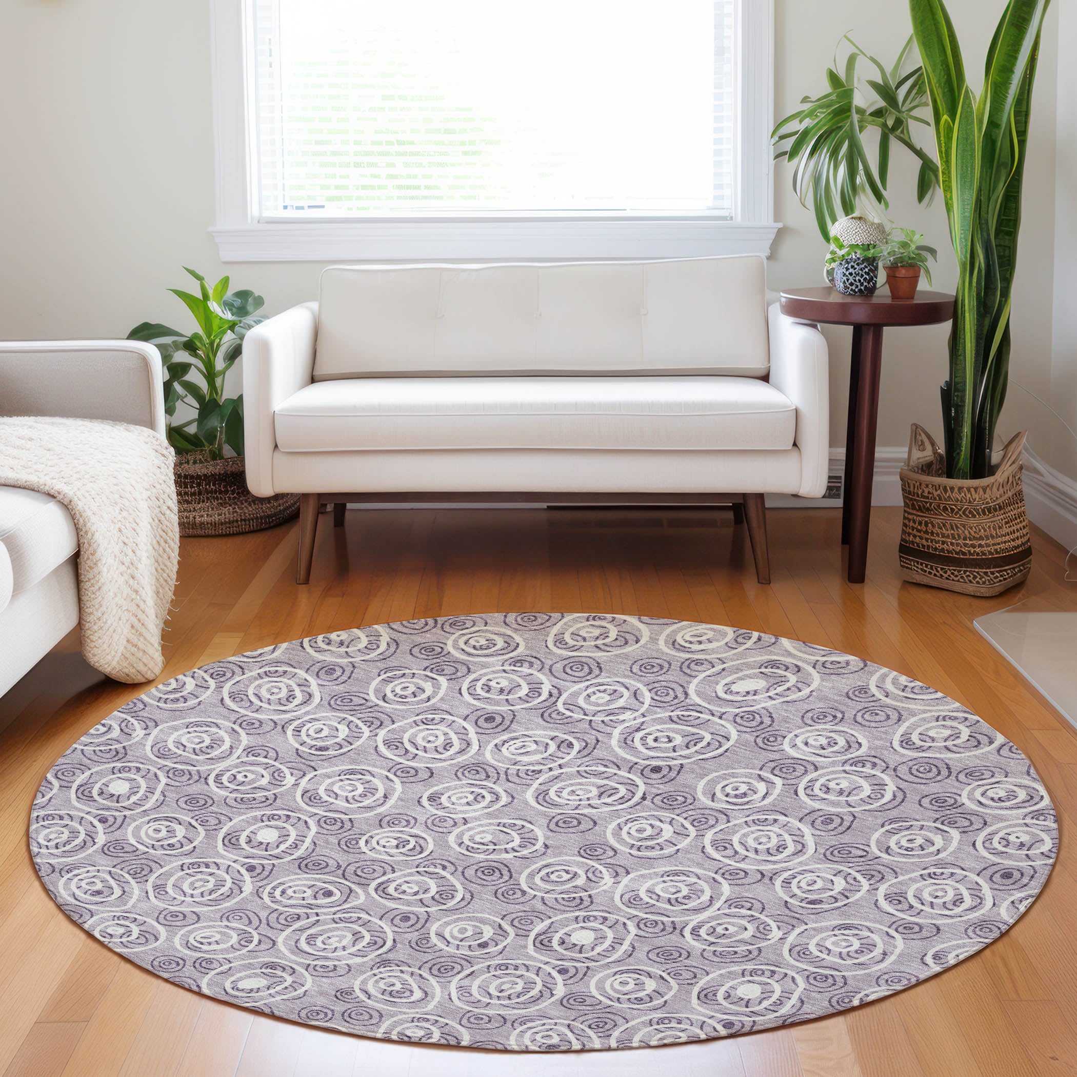 Sintra Machine Washable Transitional Lavender Purple Rug 8' x 8' #shape_Round