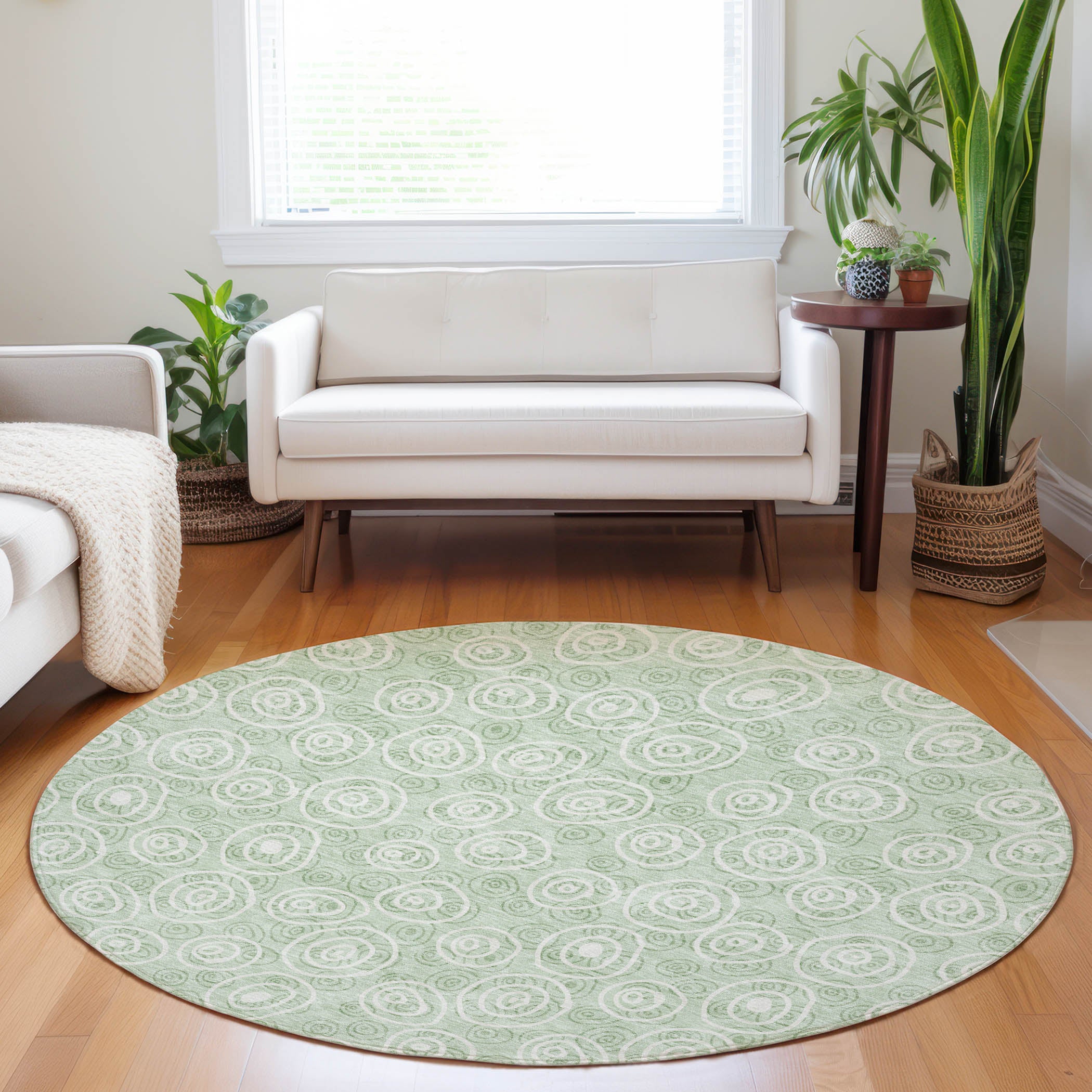 Sintra Machine Washable Transitional Mint Green Rug 8' x 8' #shape_Round