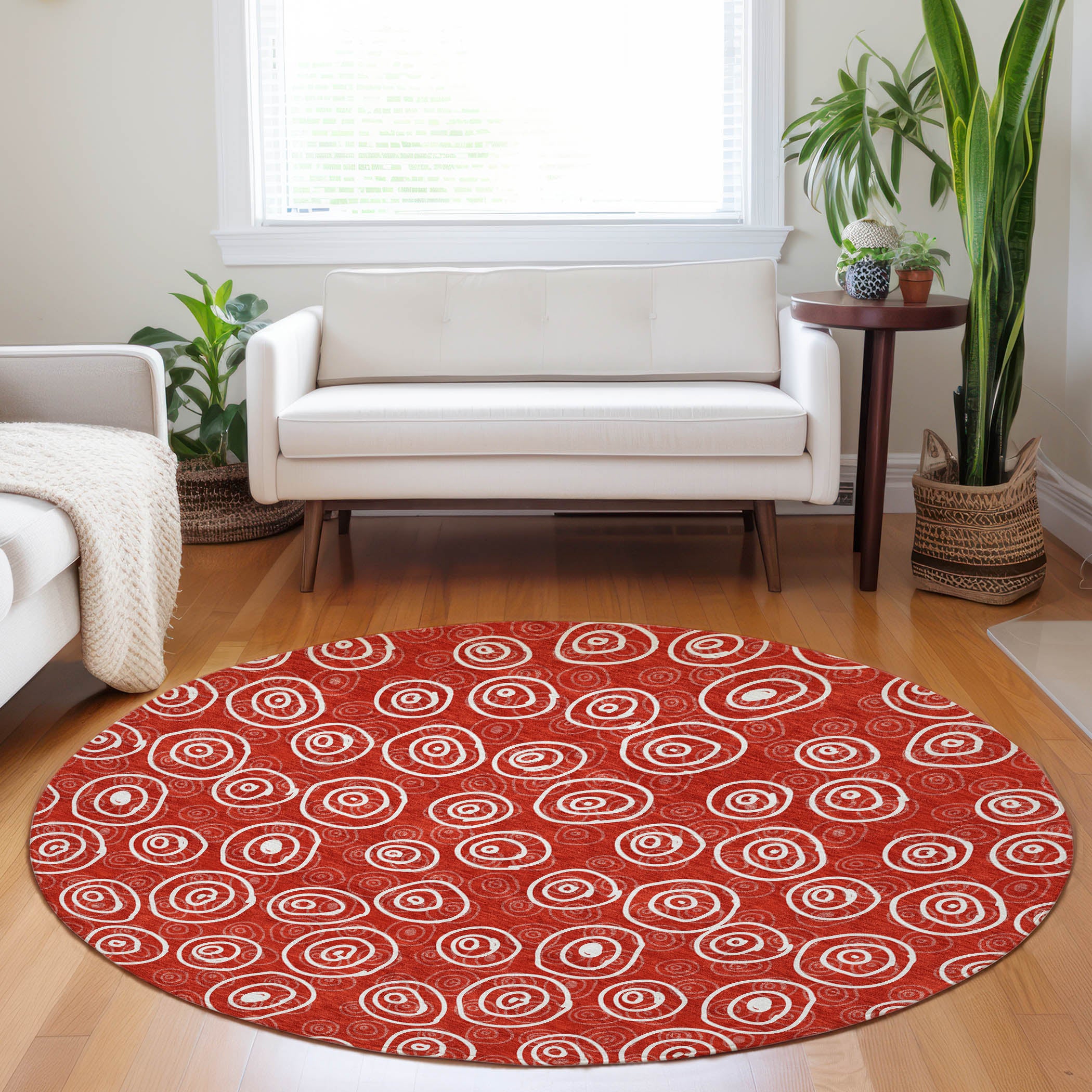 Sintra Machine Washable Transitional Red Rug 8' x 8' #shape_Round