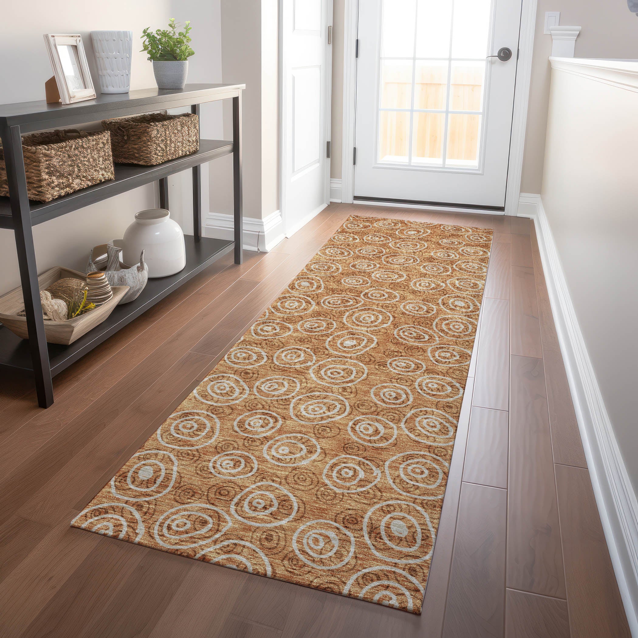 Sintra Machine Washable Transitional Terracotta Orange Rug 2'3" x 7'6" #shape_Runner