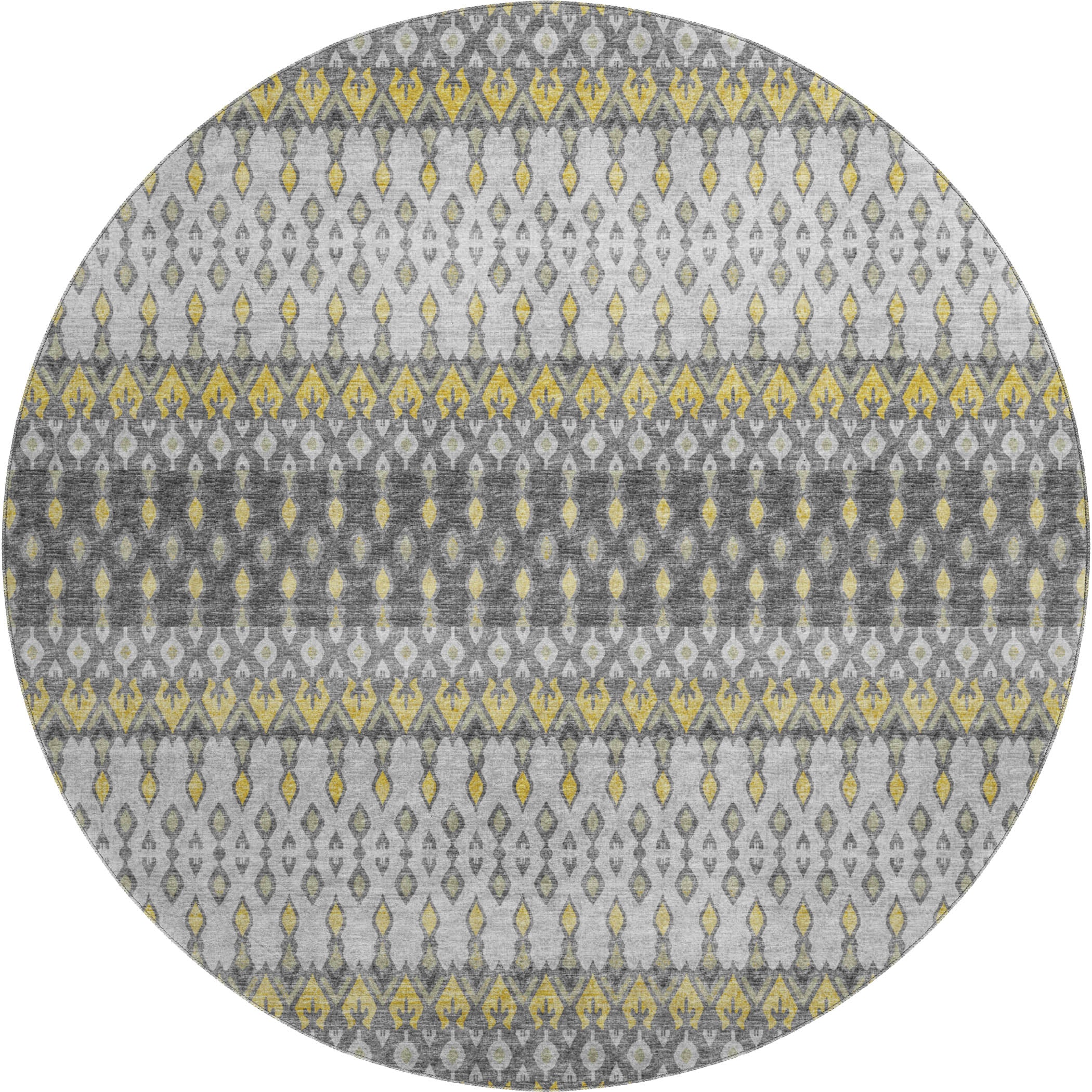 Salzburg Machine Washable Transitional Gray Yellow Rug 8' x 8' #shape_Round