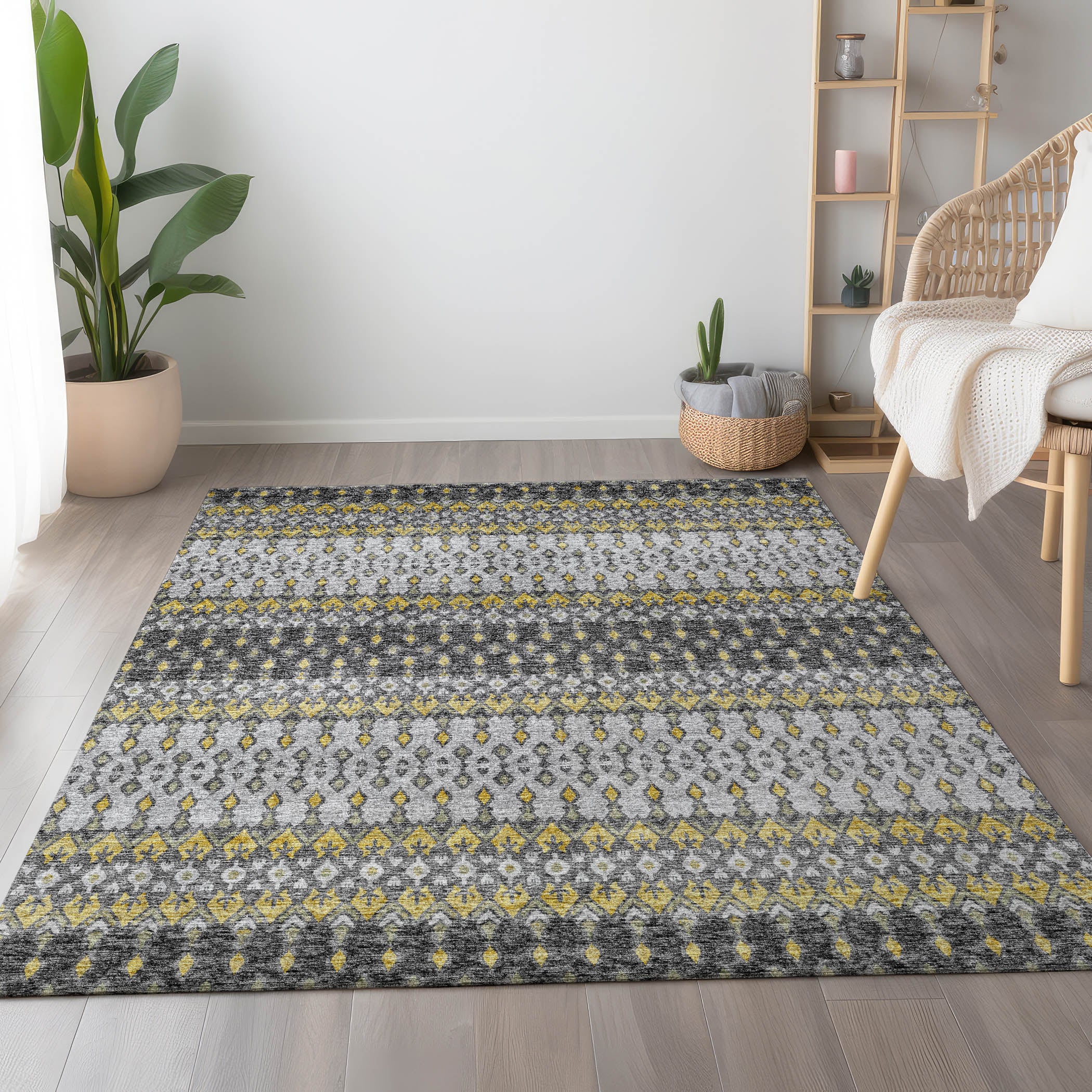 Salzburg Machine Washable Transitional Gray Yellow Rug 2'6" x 3'10" #shape_Rectangle