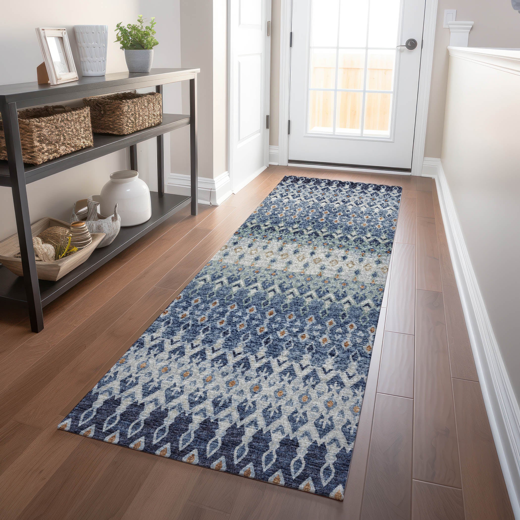 Salzburg Machine Washable Transitional Seaglass Blue Rug 2'3" x 7'6" #shape_Runner