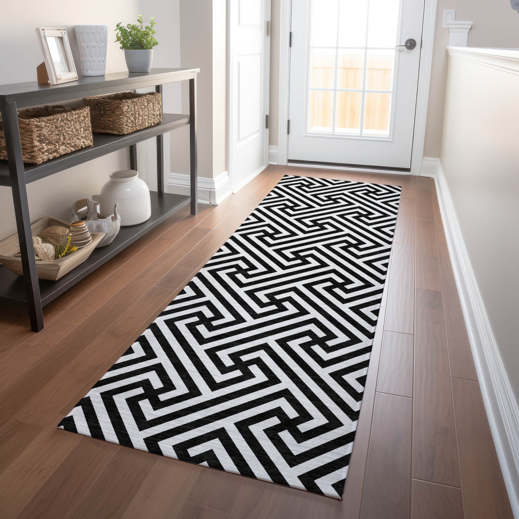 Chiang Mai Machine Washable Transitional Black Rug 2'3" x 7'6" #shape_Runner