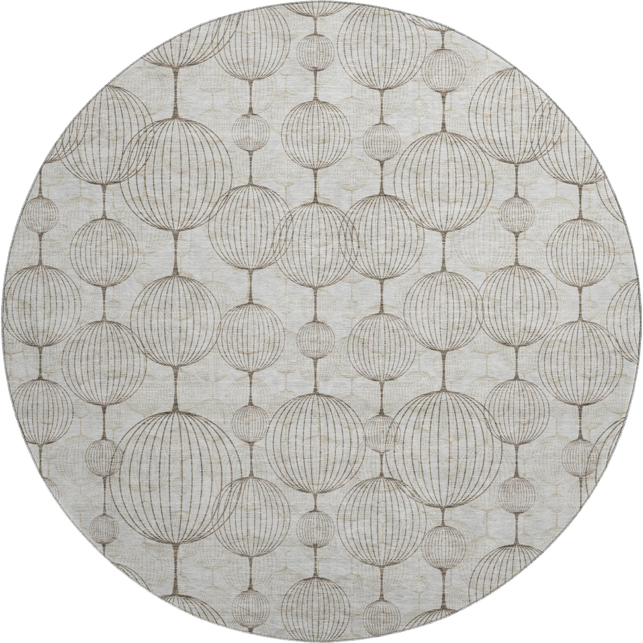 Dublin Machine Washable Transitional Beige Brown Rug 8' x 8' #shape_Round