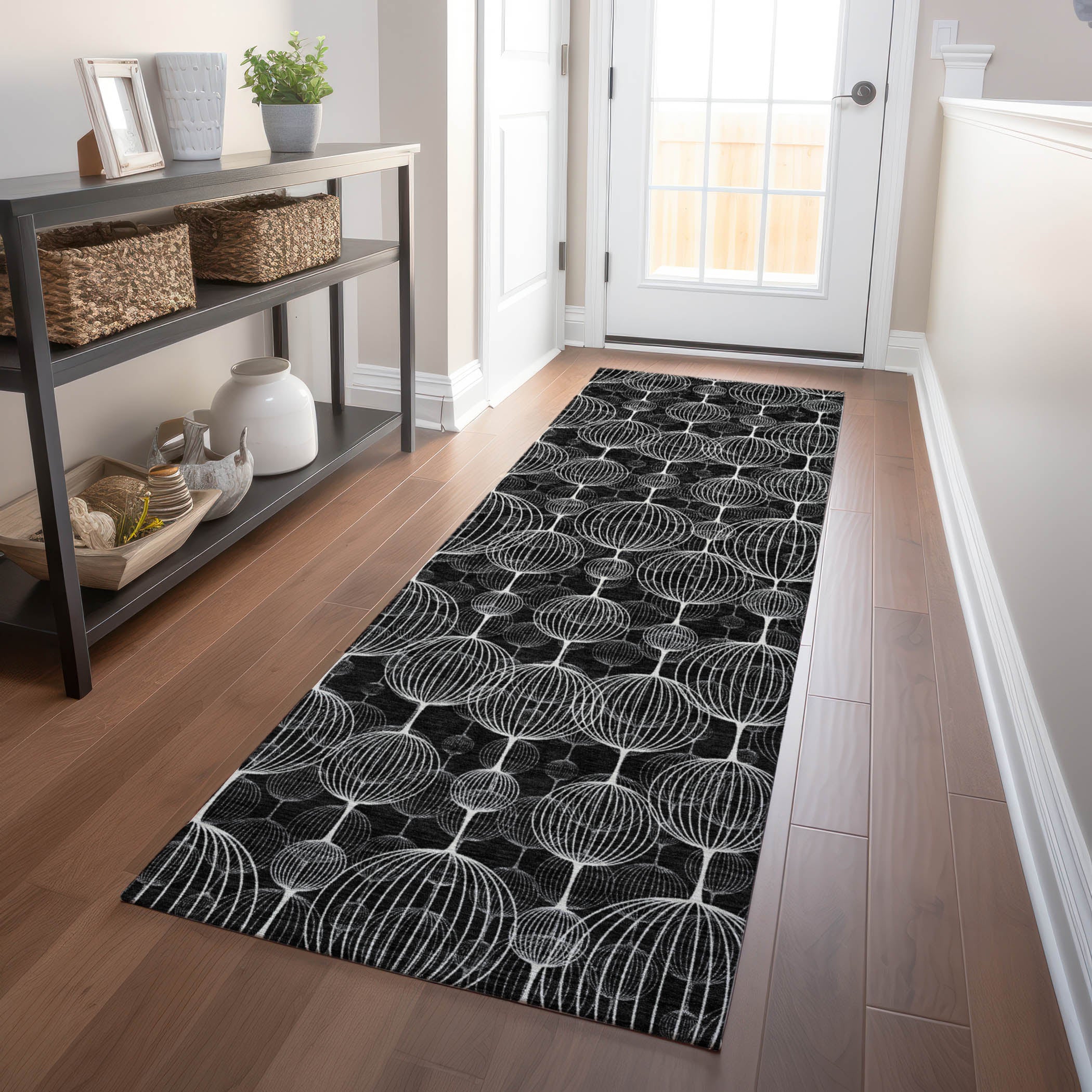 Dublin Machine Washable Transitional Black Rug 2'3" x 7'6" #shape_Runner