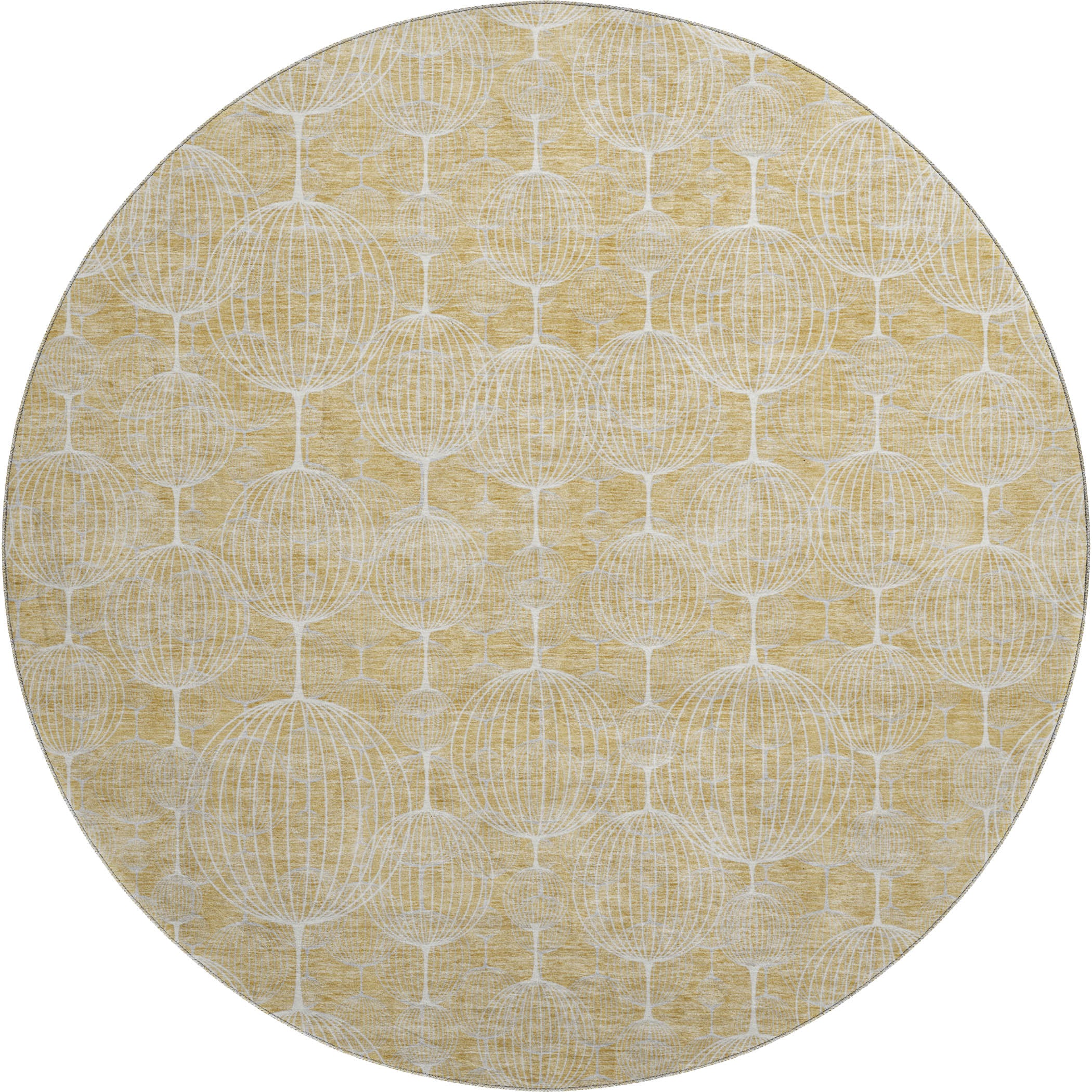Dublin Machine Washable Transitional Gold Rug 8' x 8' #shape_Round