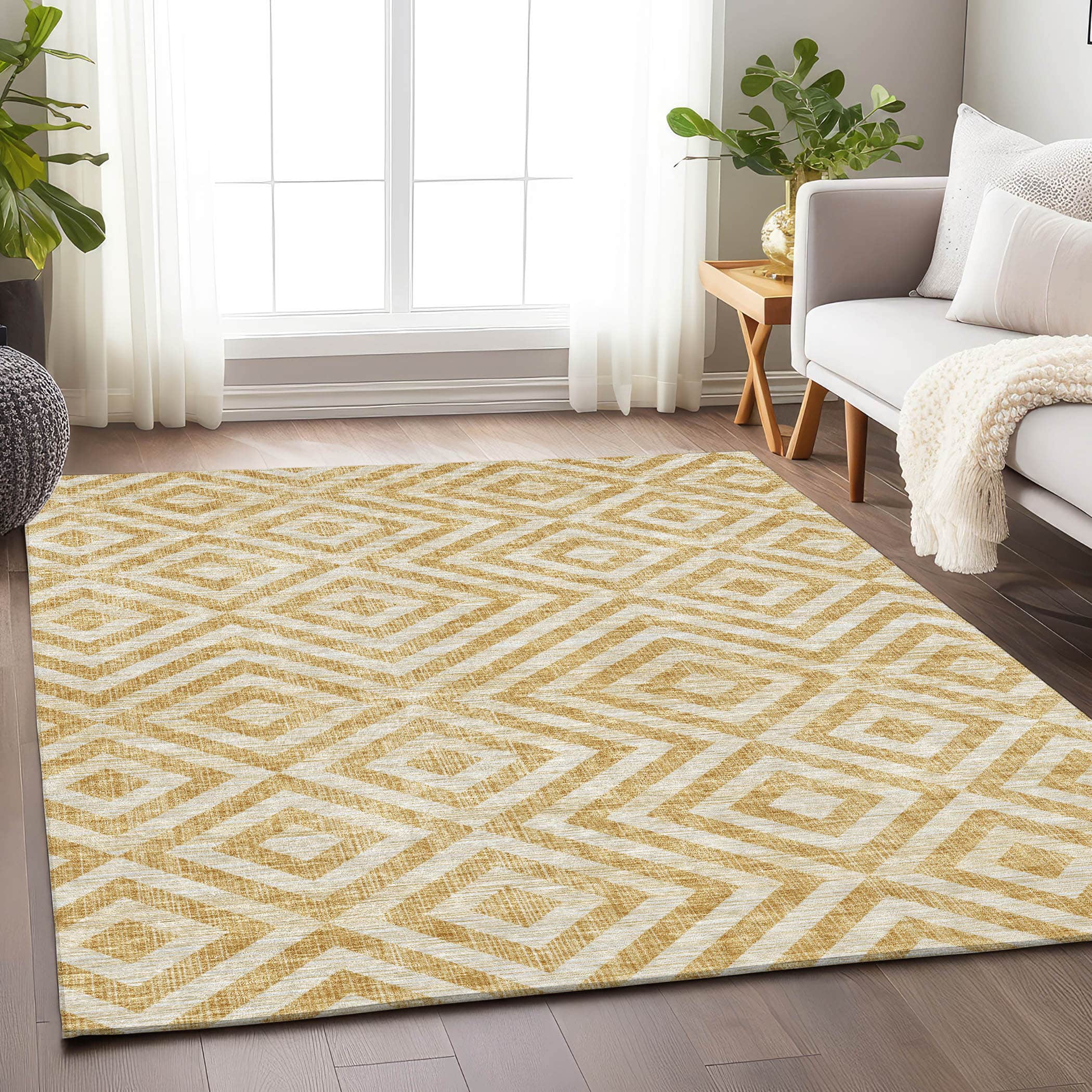 Kathmandu Machine Washable Transitional Gold Rug 2'6" x 3'10" #shape_Rectangle