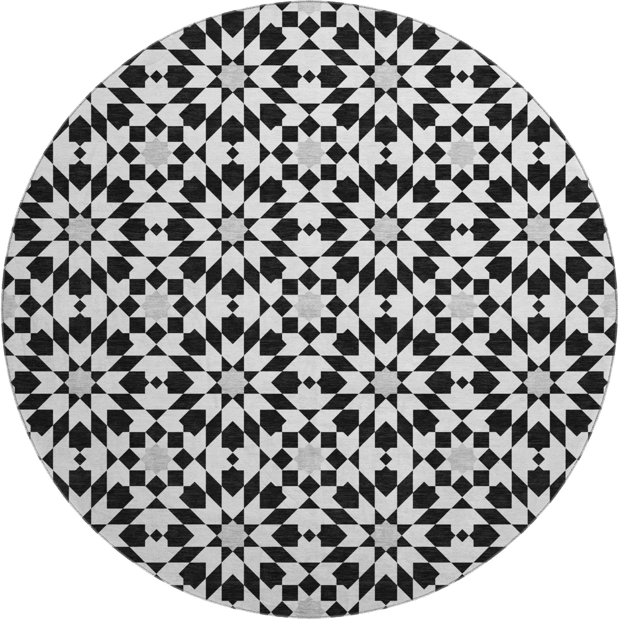 Queenstown Machine Washable Transitional Black Rug 8' x 8' #shape_Round