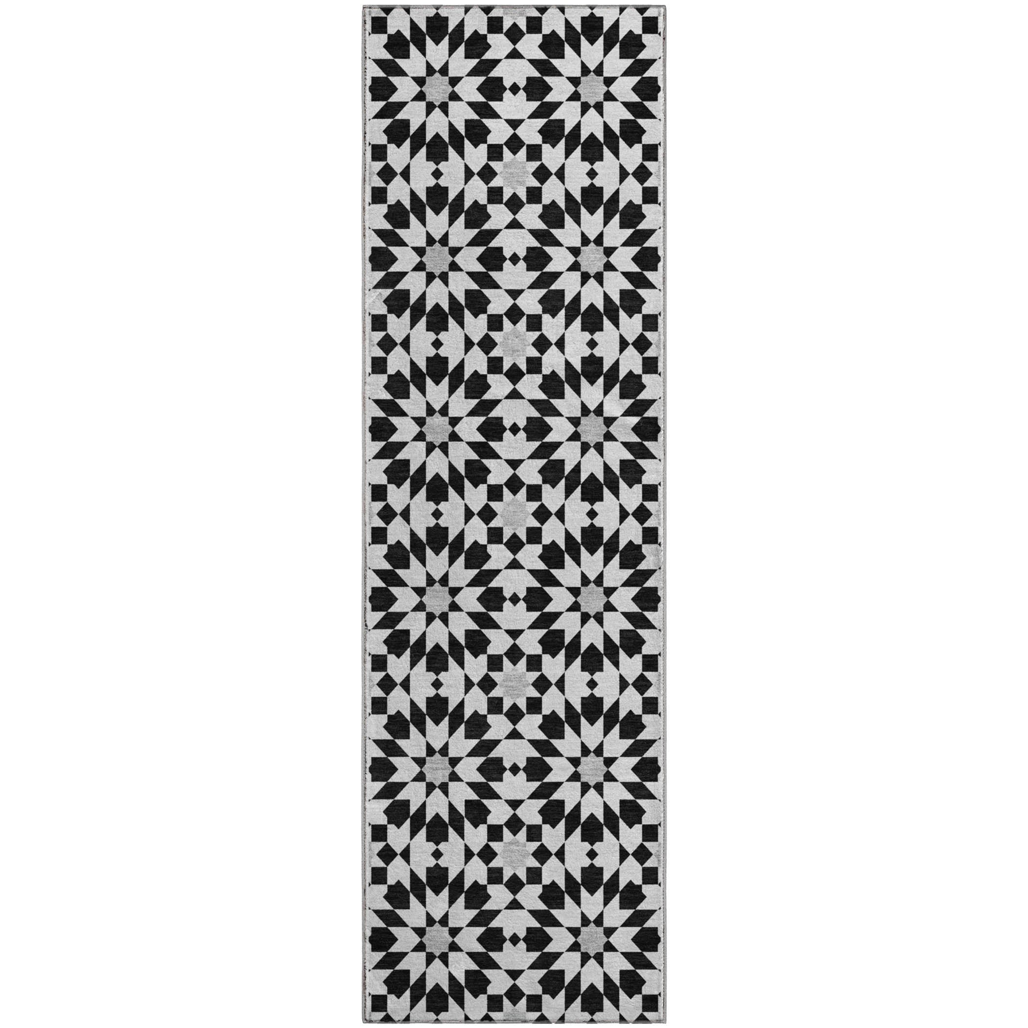 Queenstown Machine Washable Transitional Black Rug 2'3" x 7'6" #shape_Runner