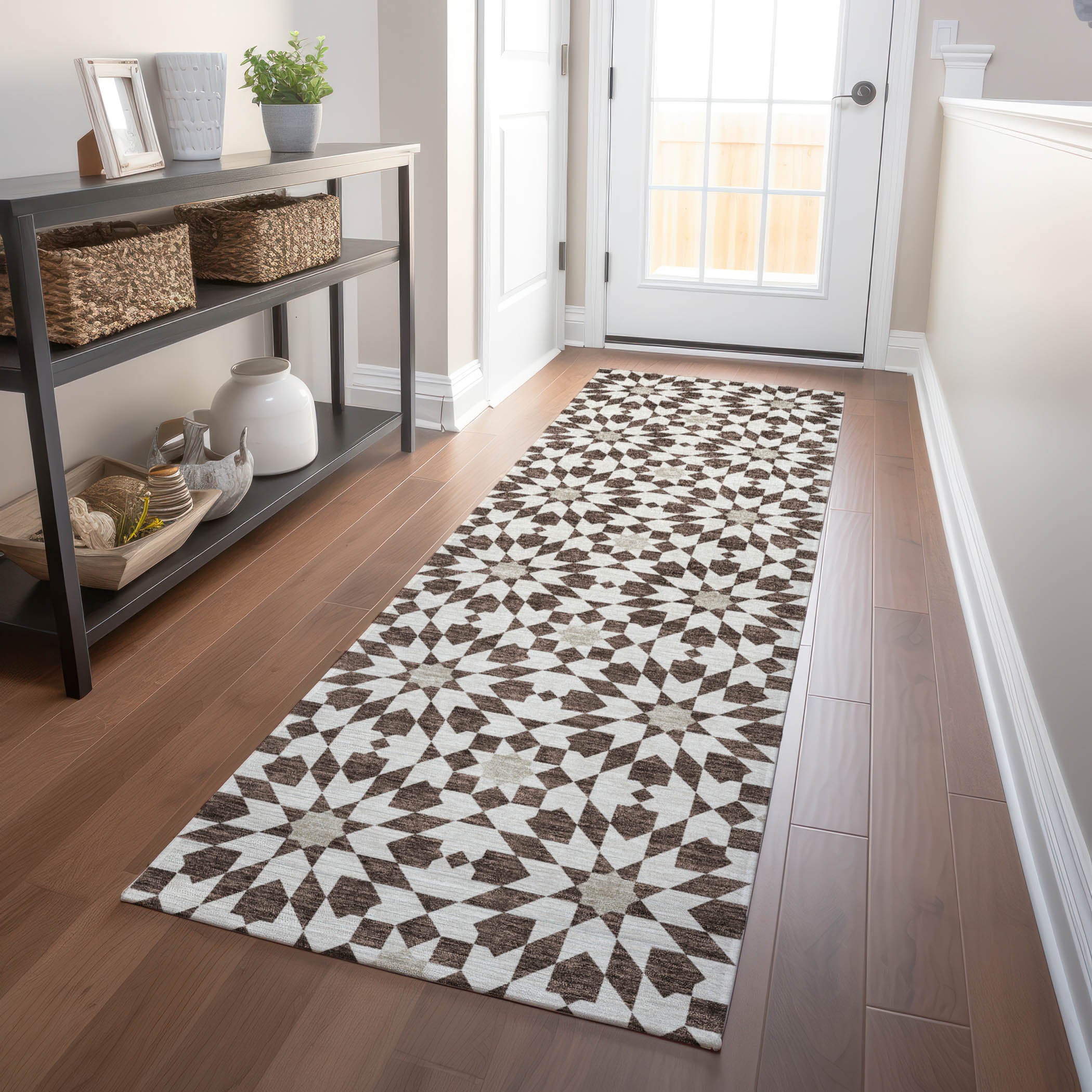 Queenstown Machine Washable Transitional Brown Rug 2'3" x 7'6" #shape_Runner