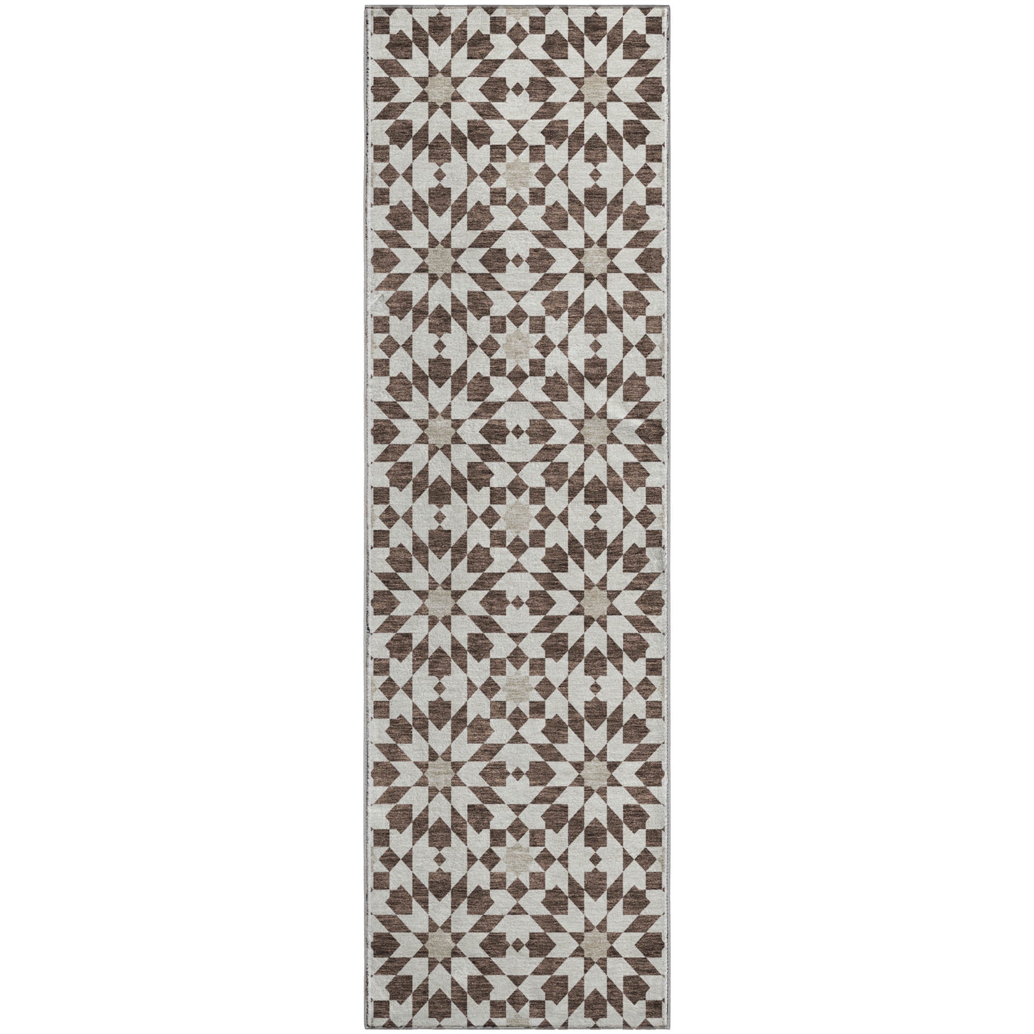 Queenstown Machine Washable Transitional Brown Rug 2'3" x 7'6" #shape_Runner